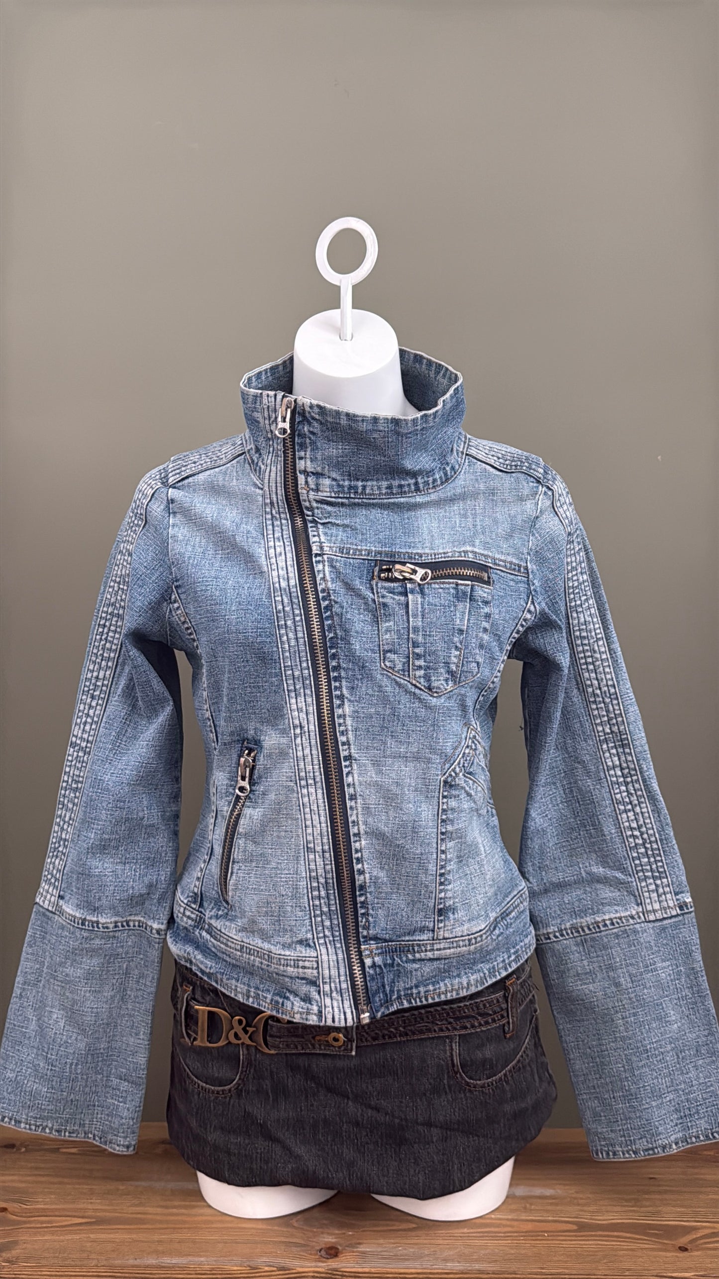 Asymmetrical Y2K Denim Jacket (UK12)