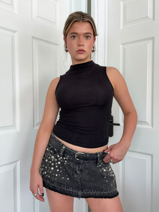 Y2K Studded Mini Skirt (UK12)