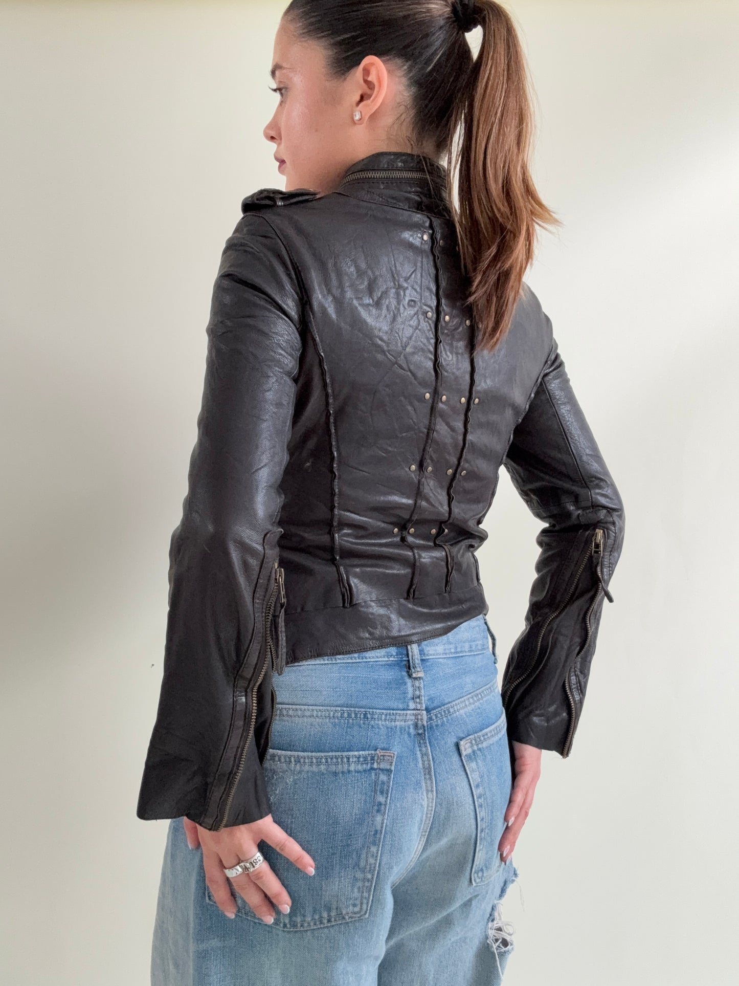 Allsaints Leather Studded Buckle Jacket (UK10)