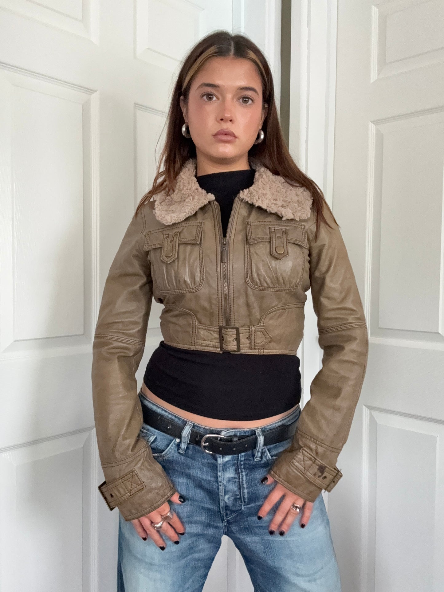 Jane Norman Leather Cropped Jacket (UK10)