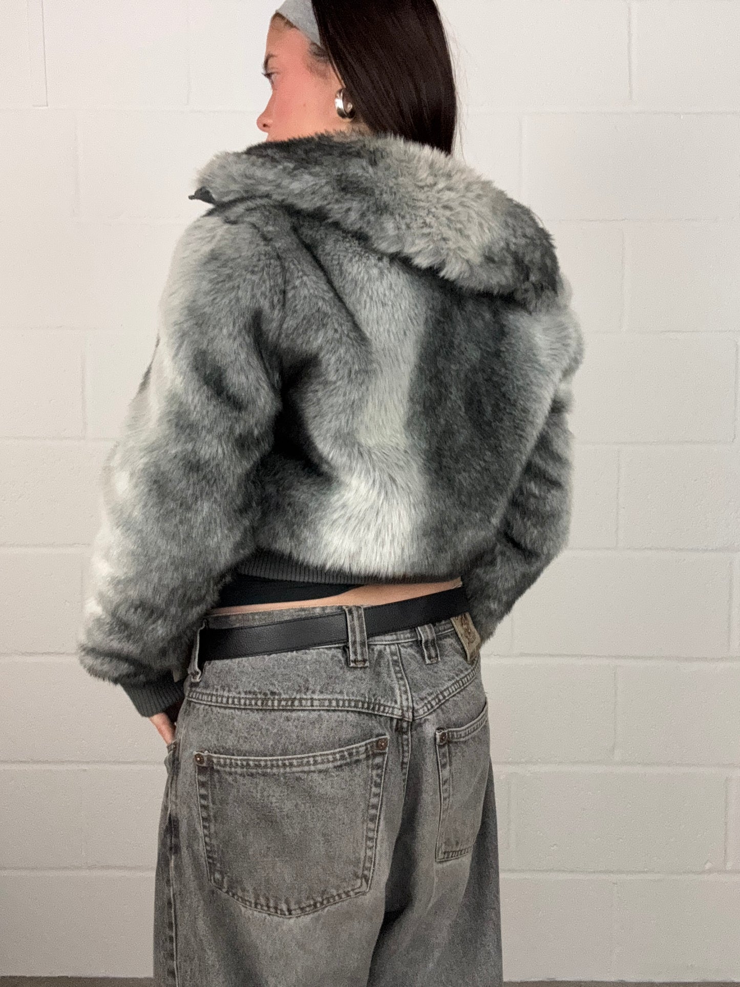 Grey Faux Fur Jacket (UK10)