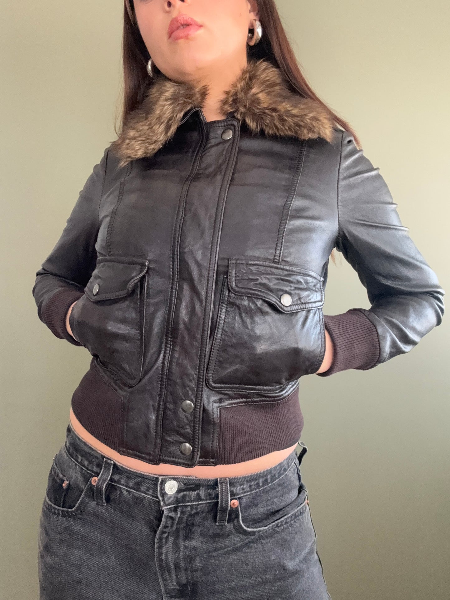 Leather Fitted Jacket (UK8)
