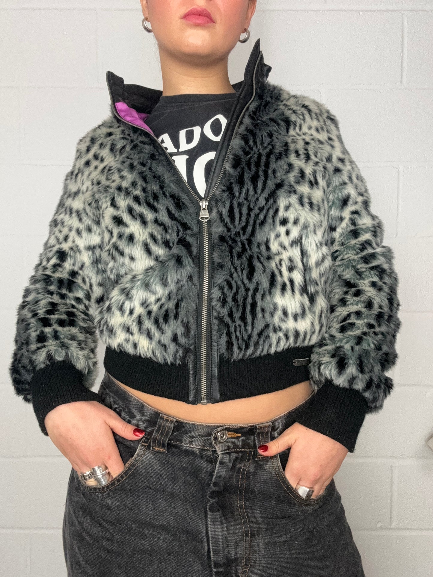 Diesel Leopard Print Faux Fur Jacket (XS)