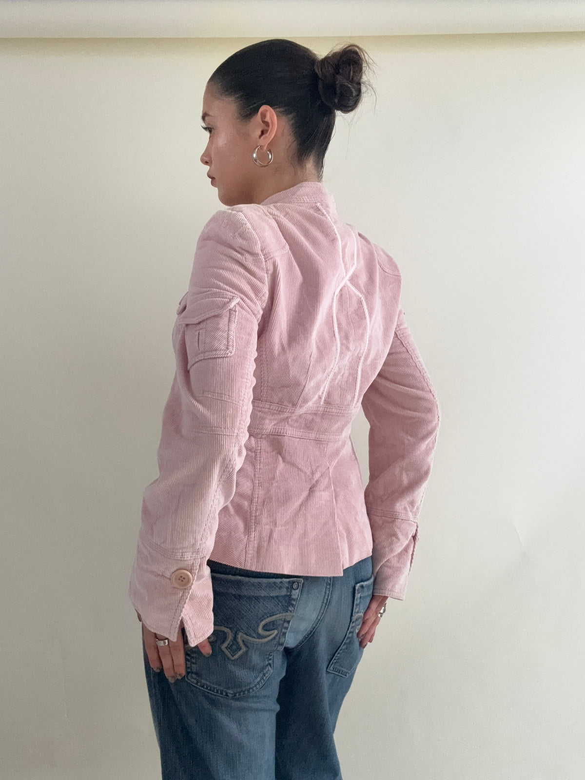 Baby Pink Corduroy Karen Millen Military Jacket (UK12)
