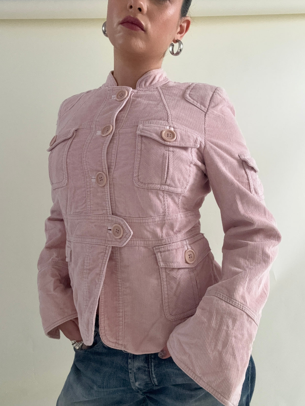 Baby Pink Corduroy Karen Millen Military Jacket (UK12)