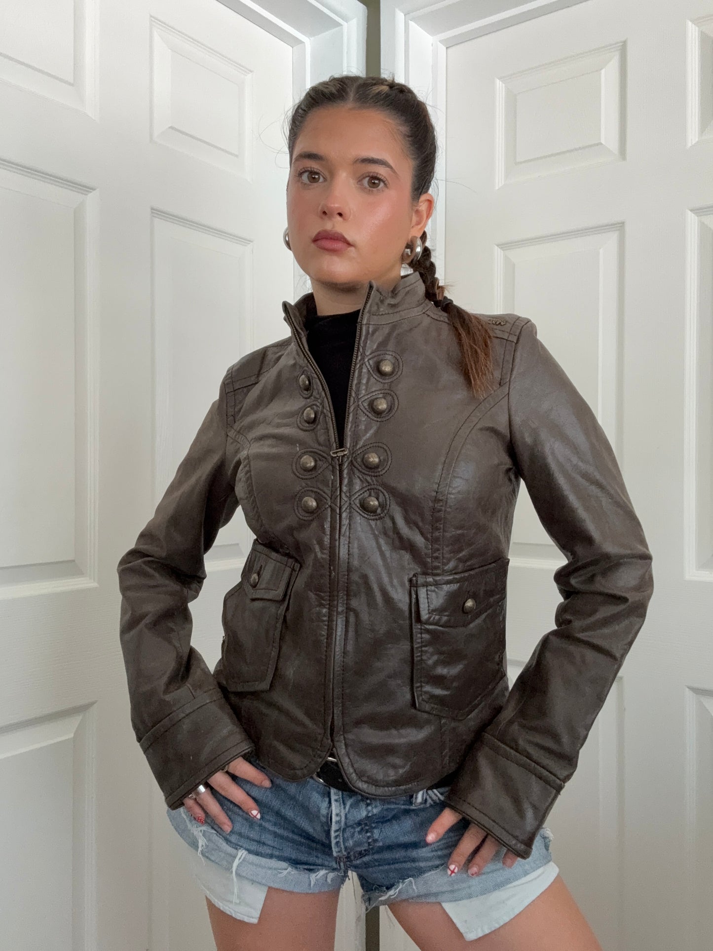 Miss Sixty Leather Military Jacket (M)