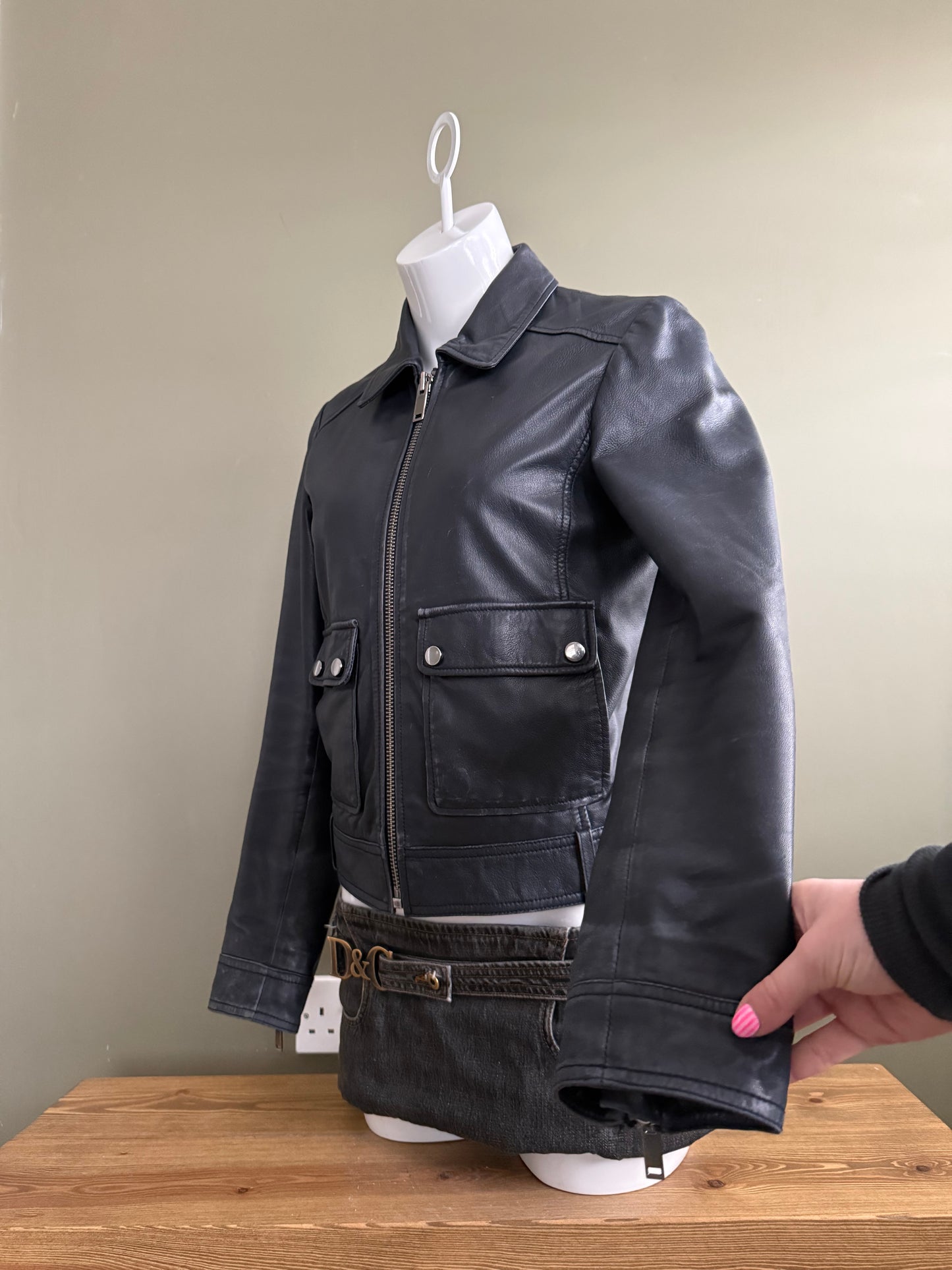 Leather Fitted Jacket (UK10)