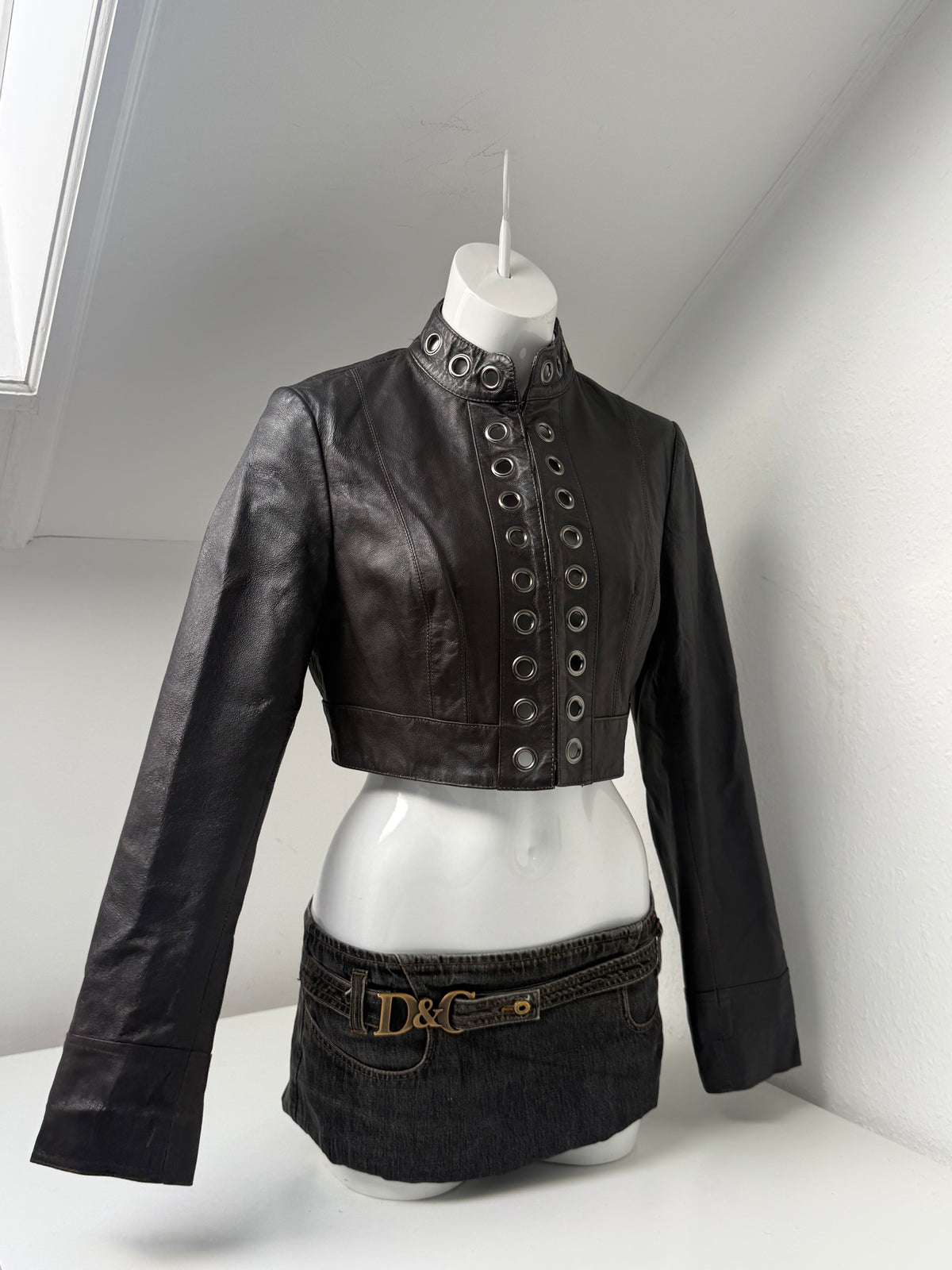 Vintage Leather Cropped Jacket (UK14)
