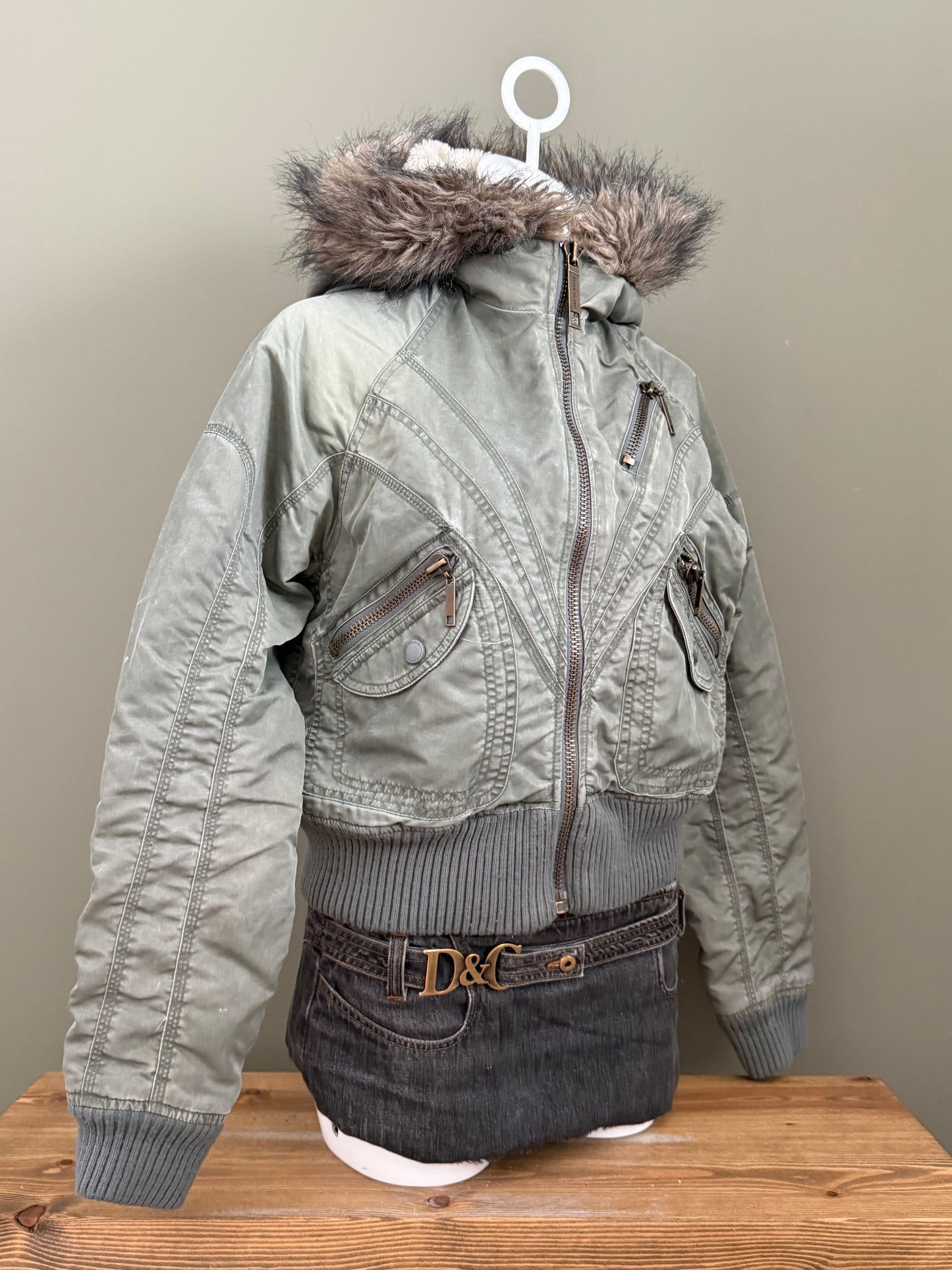 Khaki Y2K Bomber Jacket (UK12)