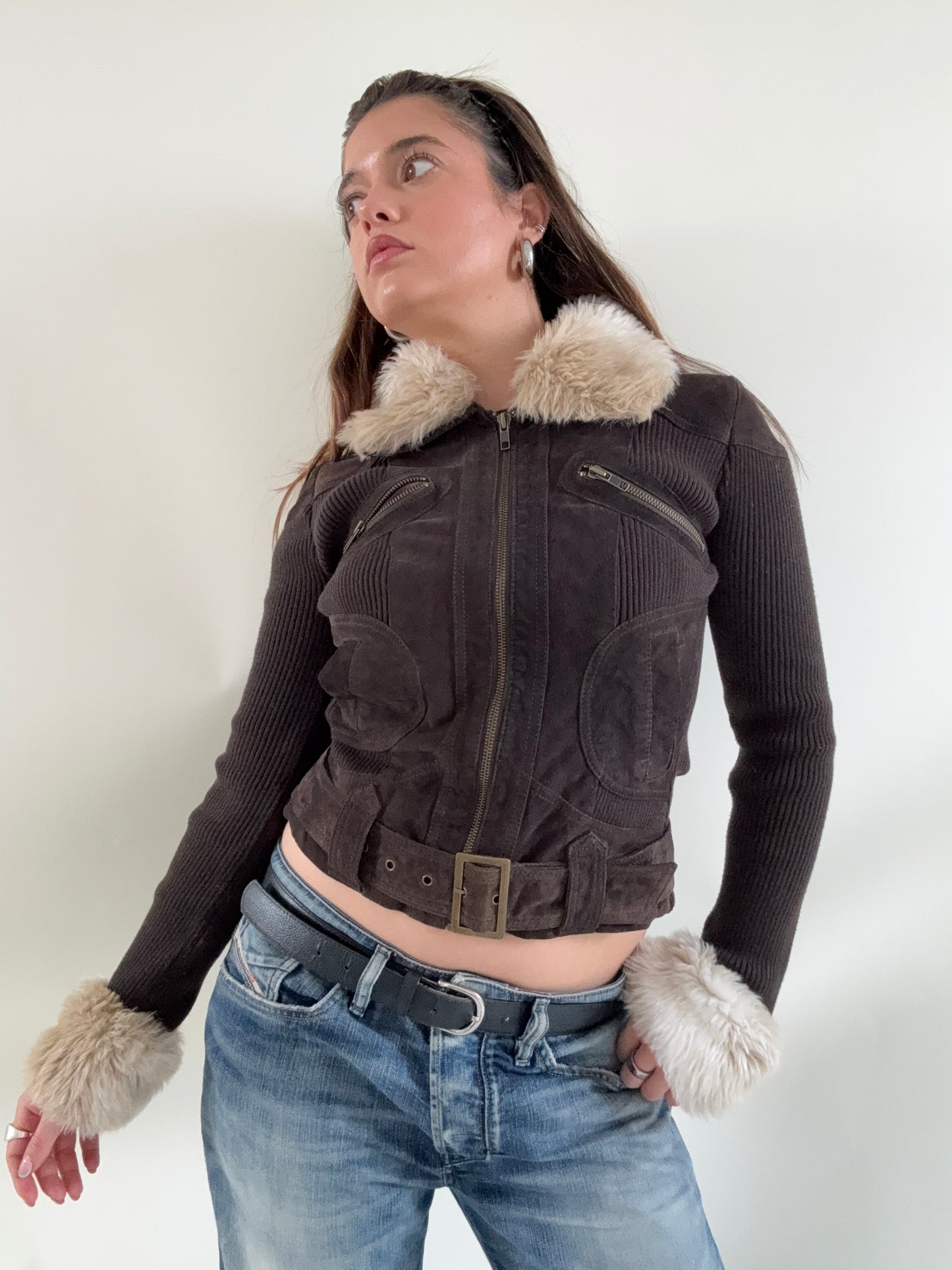 Jane Norman Suede, Faux Fur Buckle Jacket (UK6)