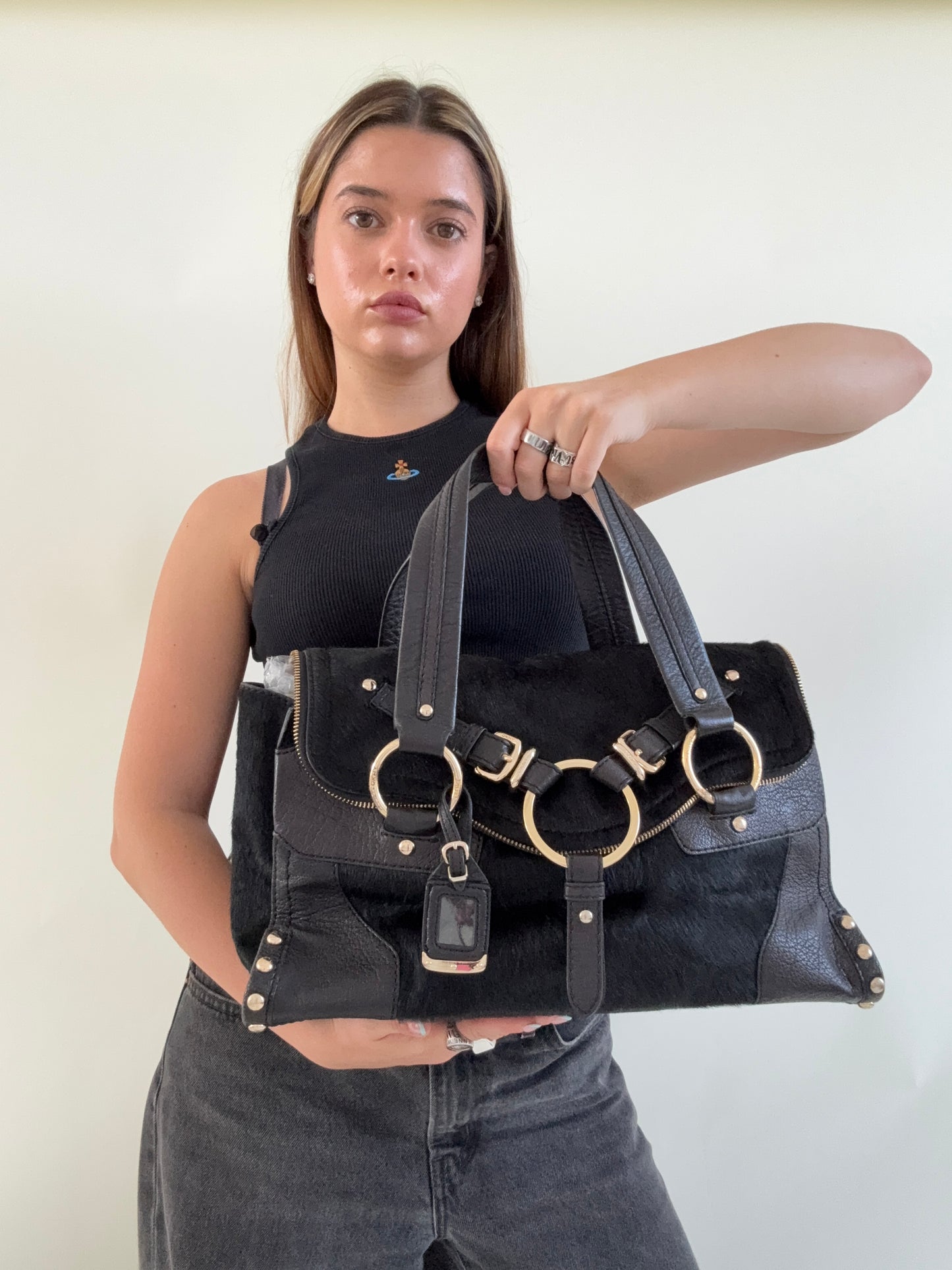 DKNY Pony Hair Studded Handbag
