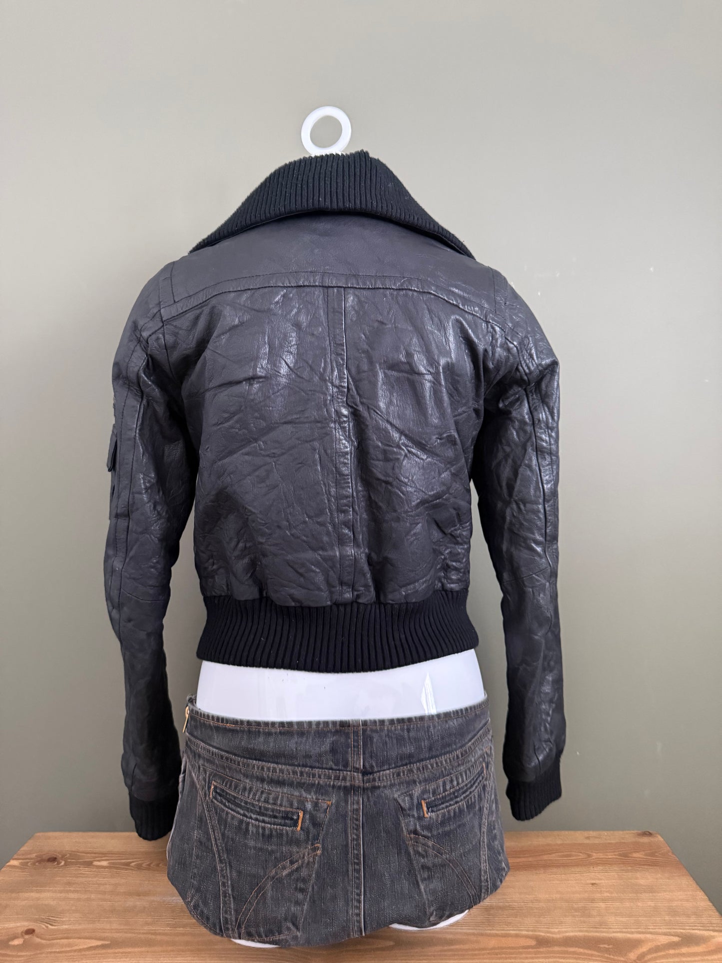 Leather Cargo Bomber Jacket (UK12)