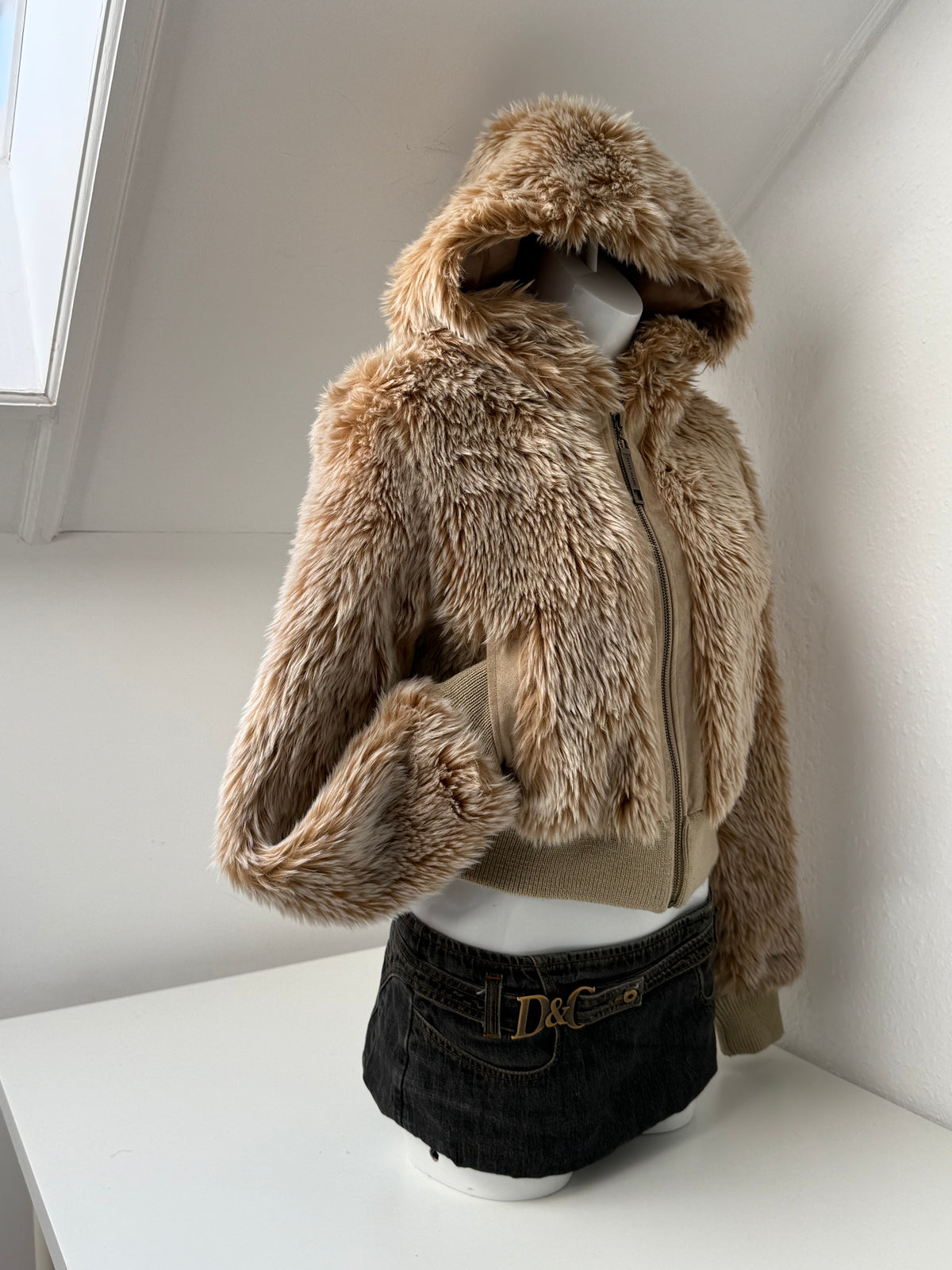 Faux Fur Hooded Bomber Jacket (UK12)