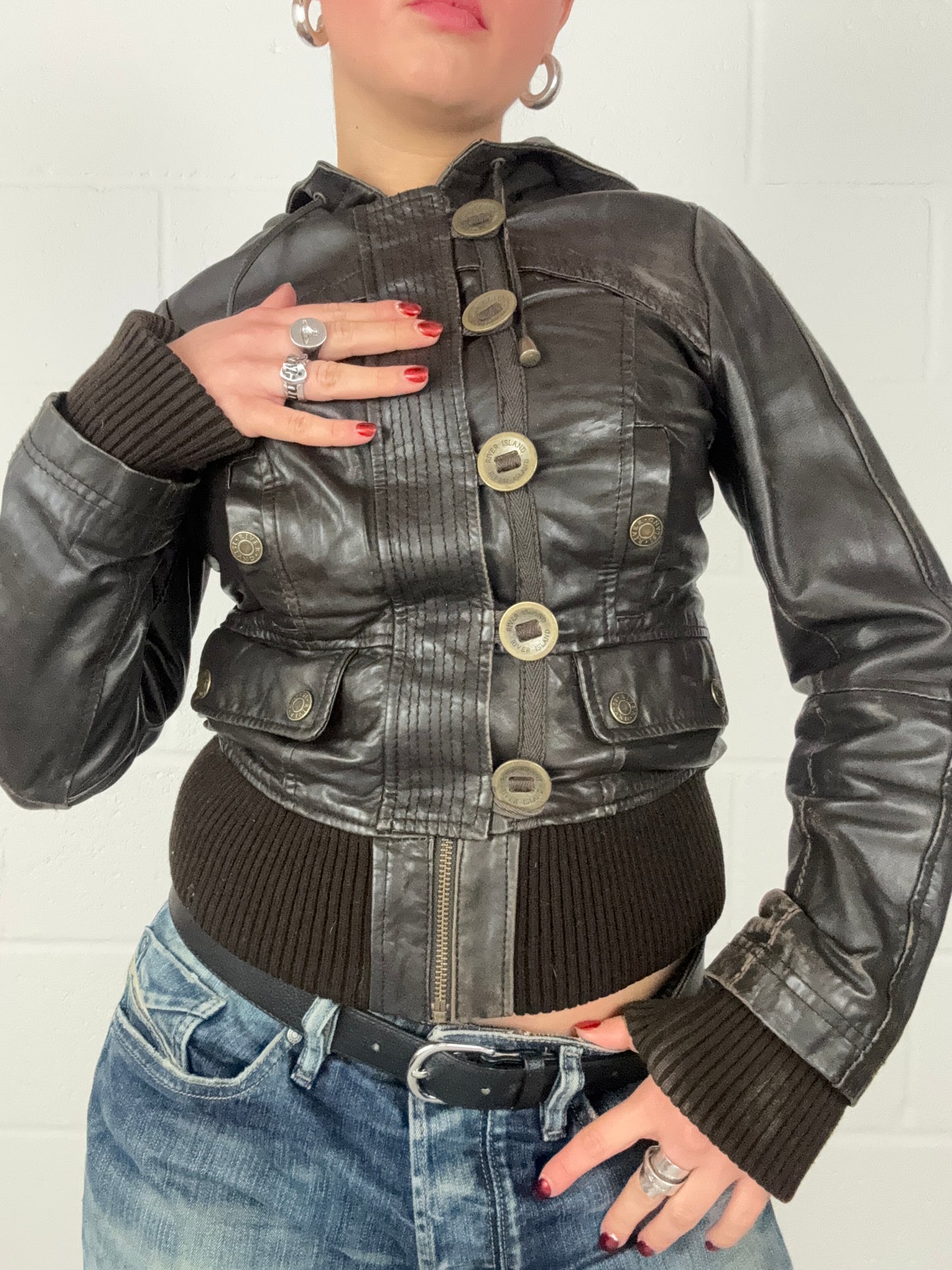 Vintage Leather Hooded Jacket (UK10)