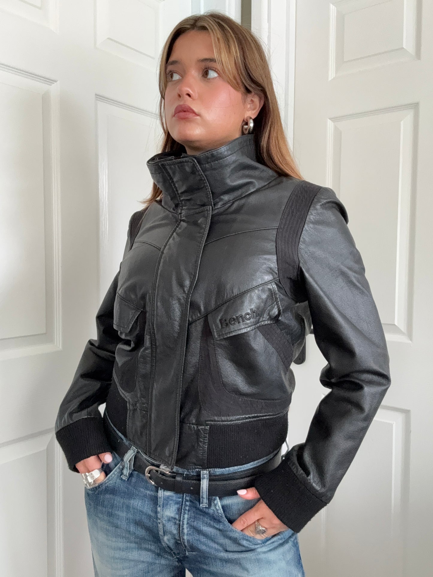 Bench Leather Bomber Jacket (M)