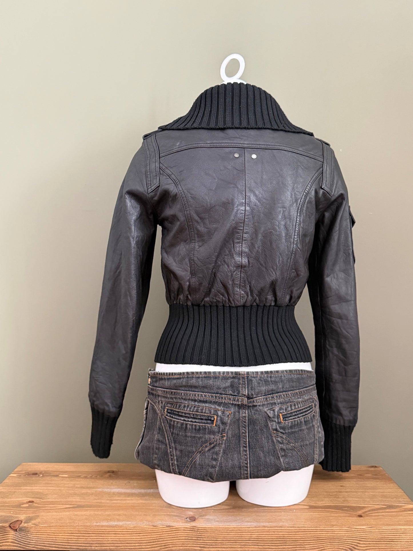 Leather Cargo Bomber Jacket (UK12)
