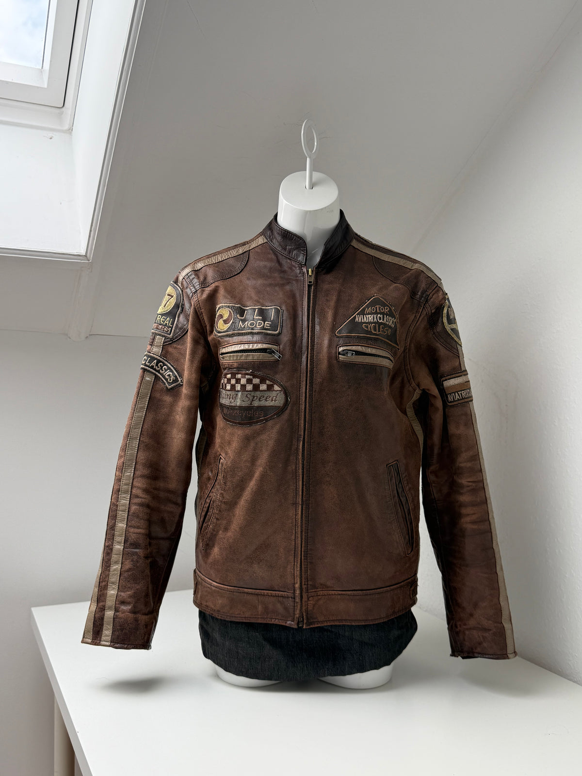 Vintage Leather Racer Biker Jacket (S)