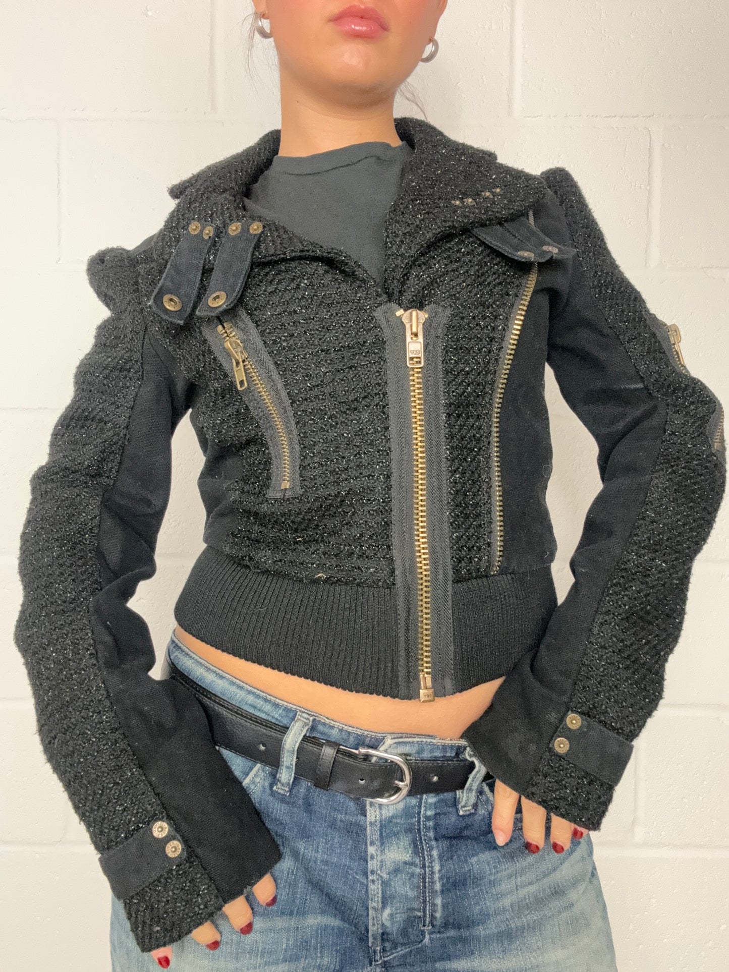 Y2K Sparkly Biker Jacket (UK10)