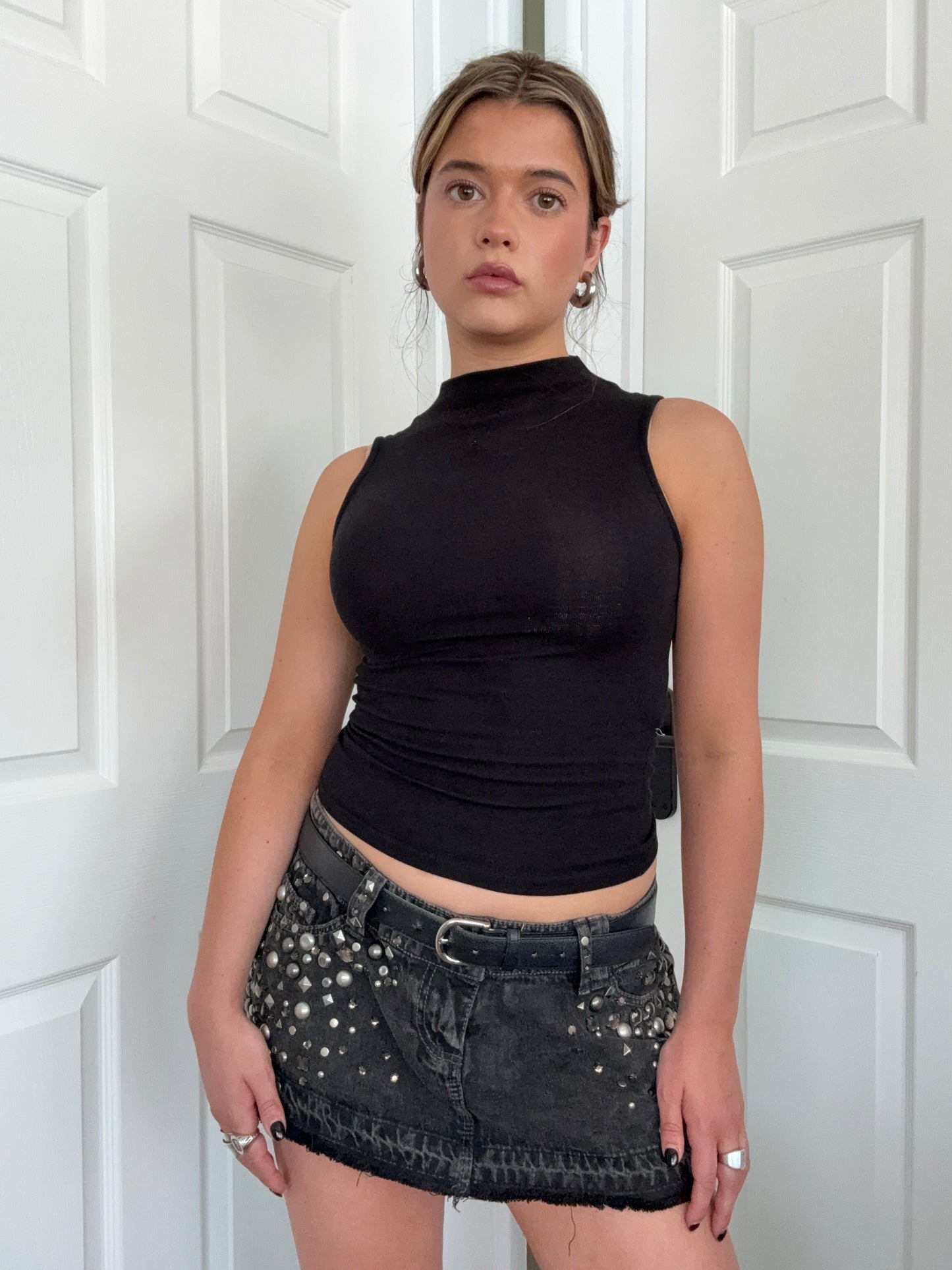 Y2K Studded Mini Skirt (UK12)