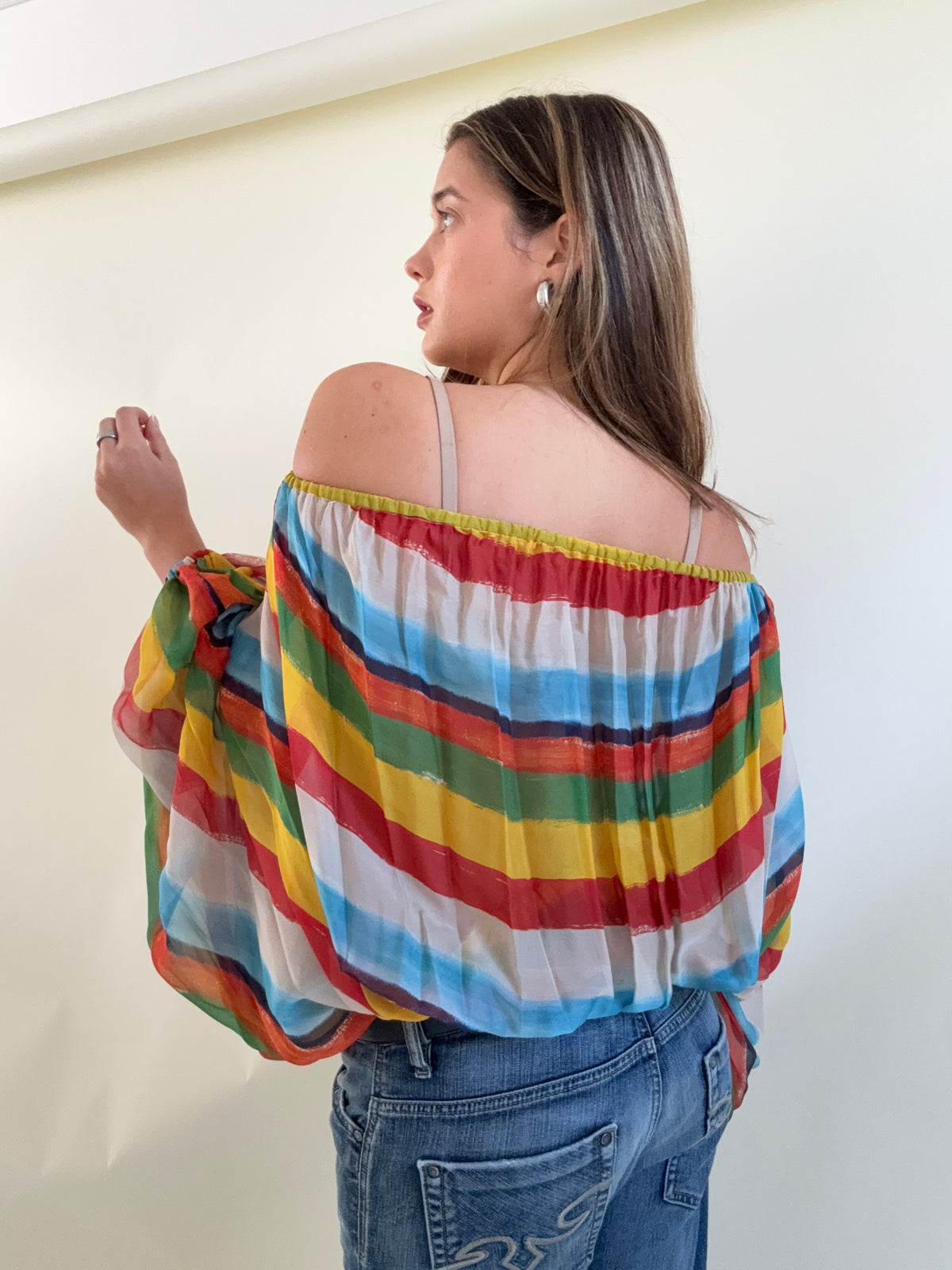 Dolce & Gabbana Silk Multicolour Batwing Top (S)