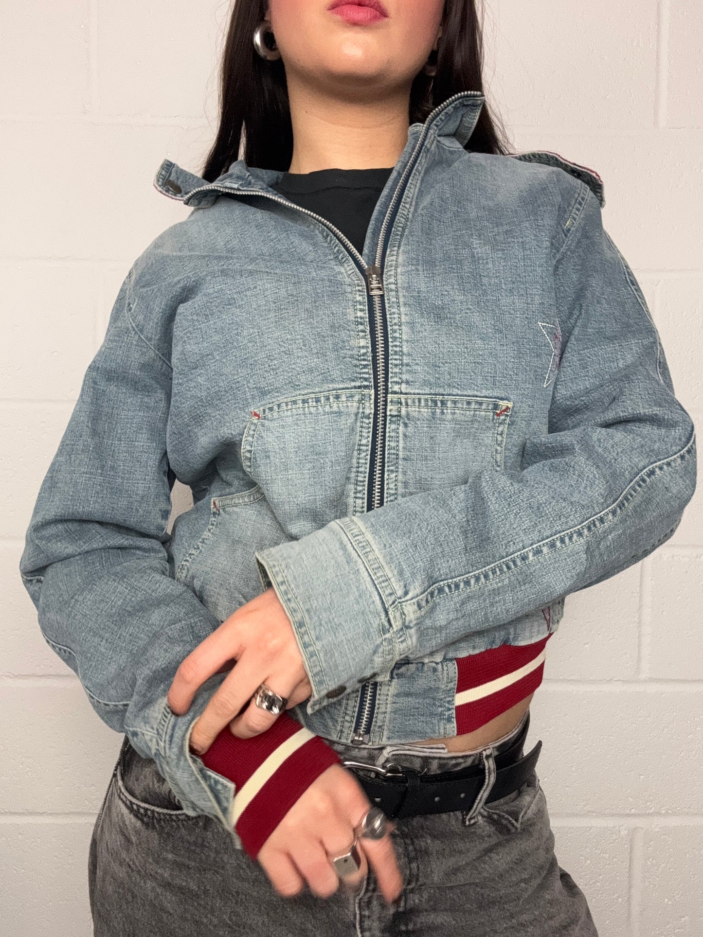 Y2K Denim Hooded Jacket (S)