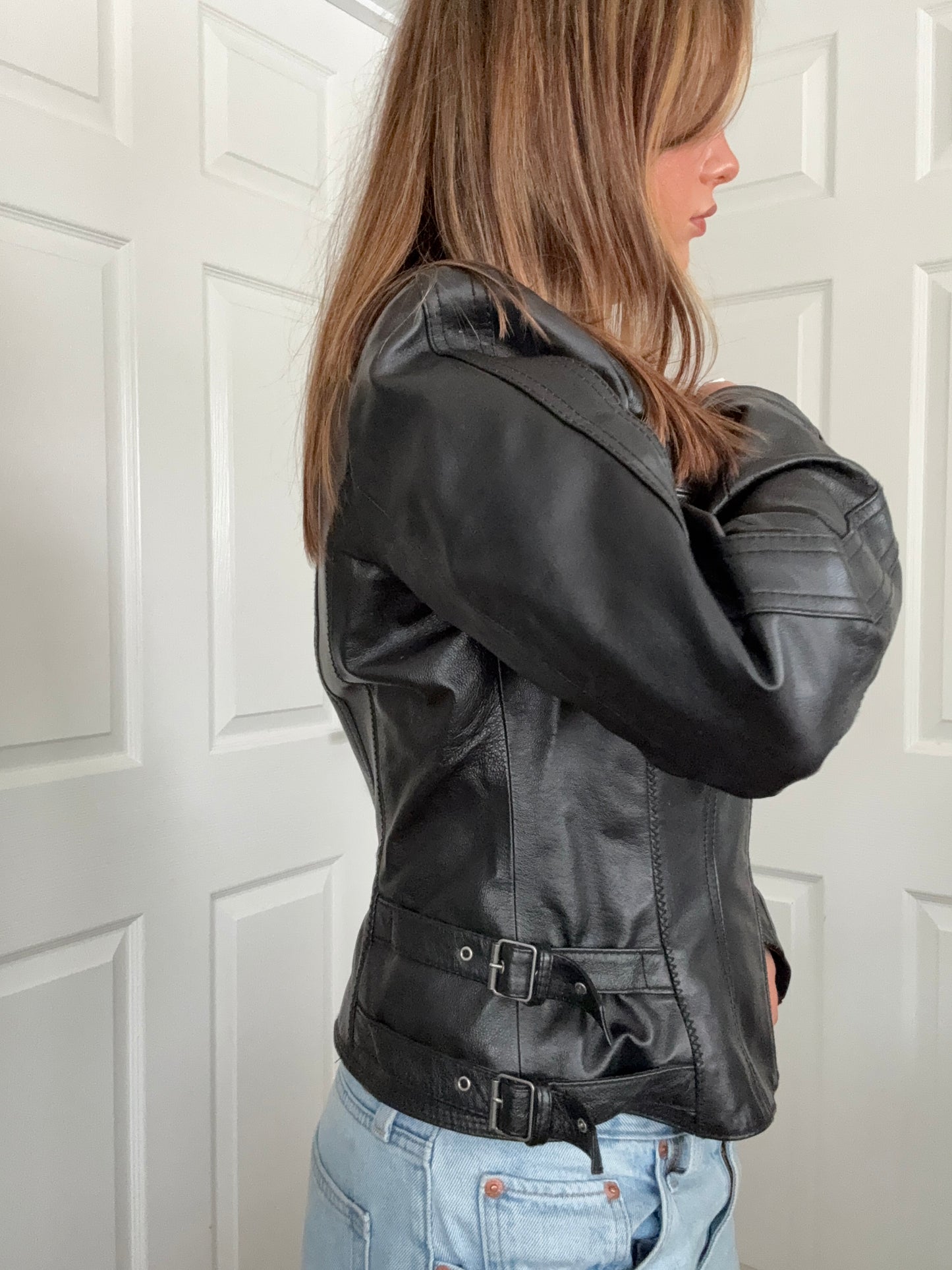 Fitted Leather Buckle Jacket (UK12)