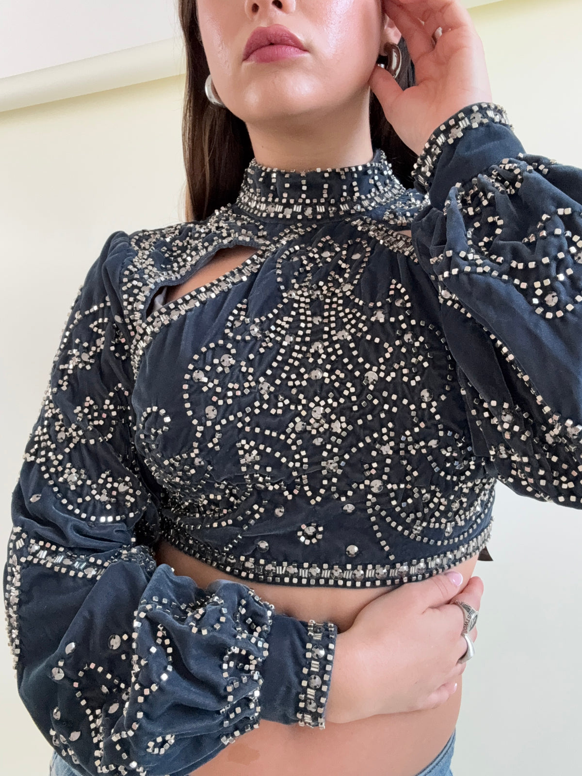 Embellished Crop Longsleeve Top (UK10)