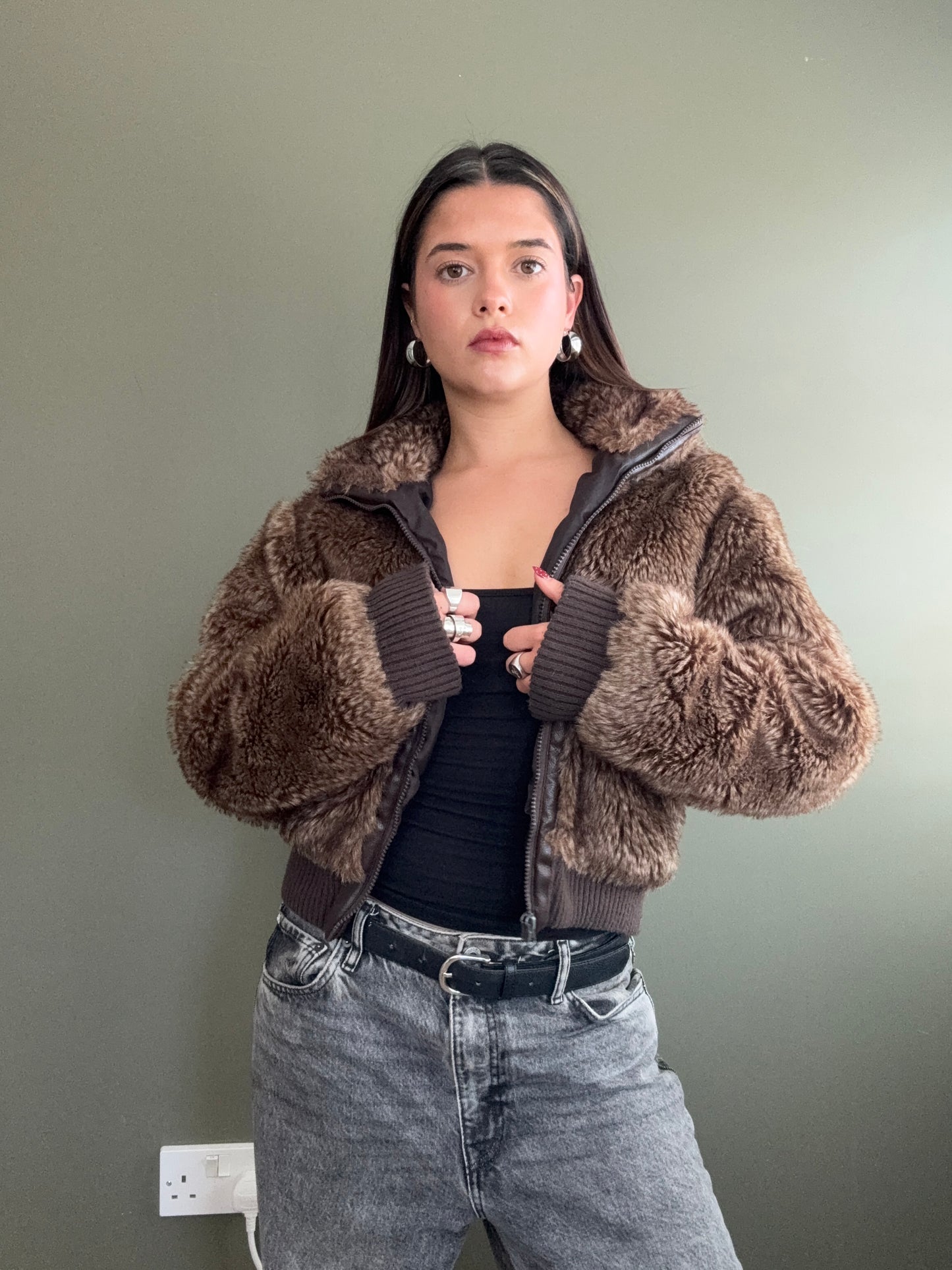 Faux Fur Bomber Jacket (M)