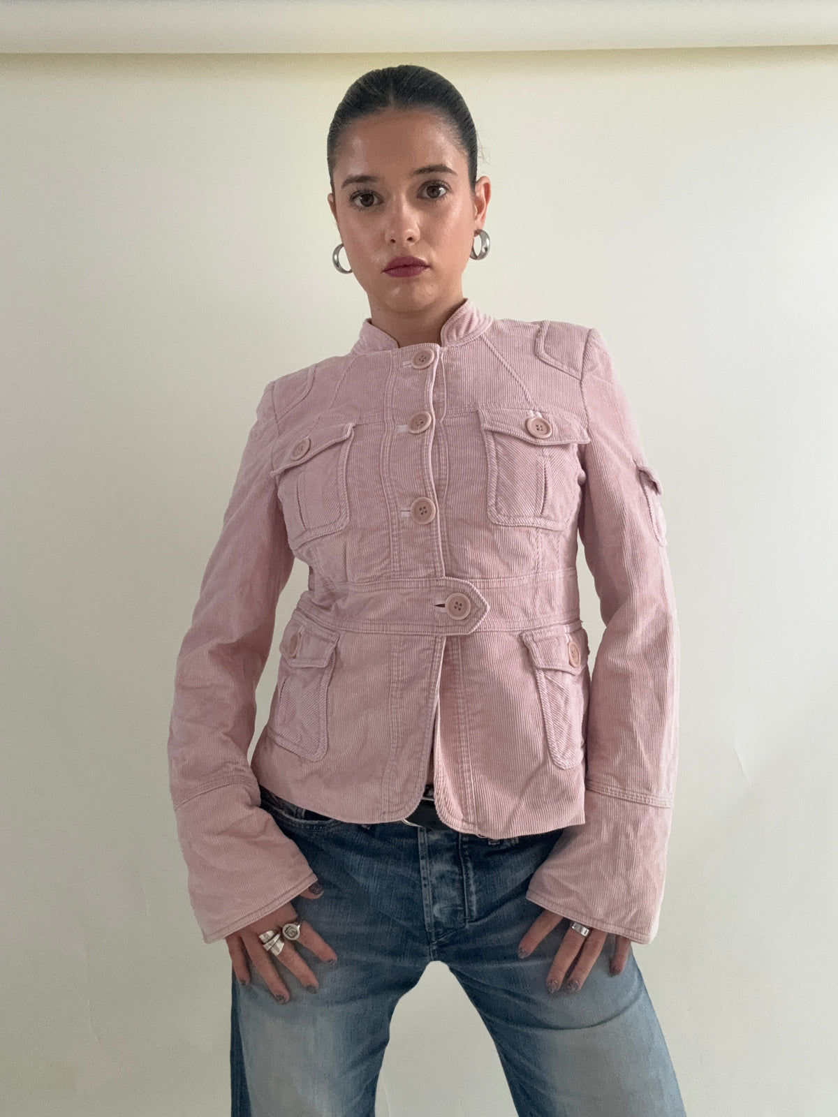 Baby Pink Corduroy Karen Millen Military Jacket (UK12)