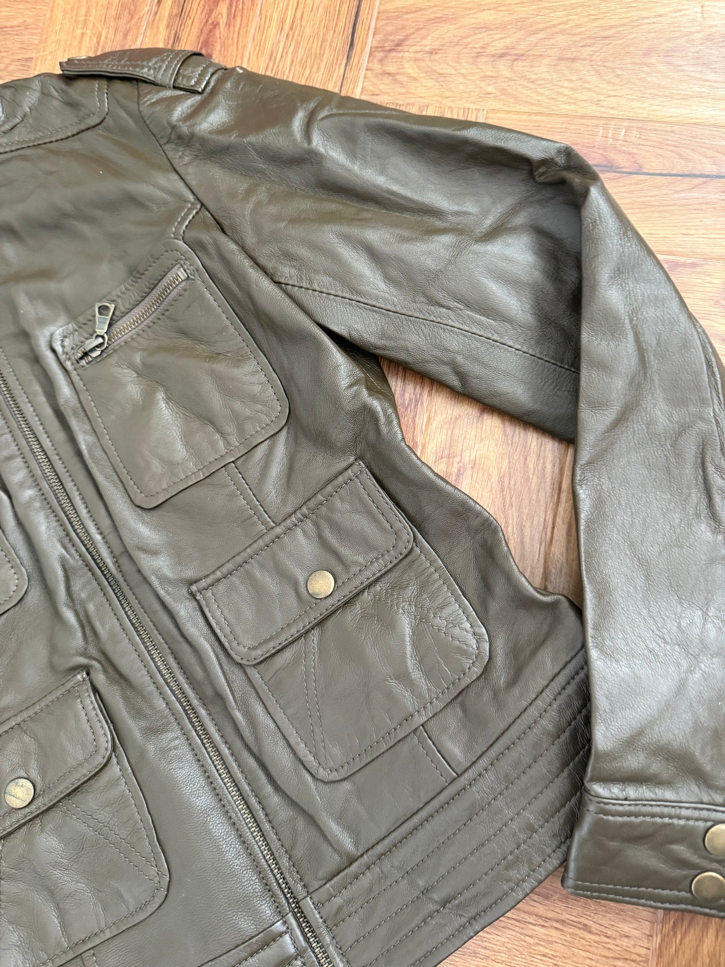Khaki Cargo Leather Jacket (UK10)