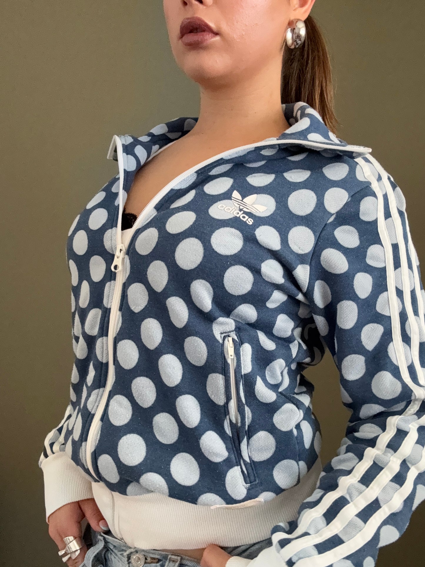 Blue Adidas Polka Dot Zip Jumper (S)