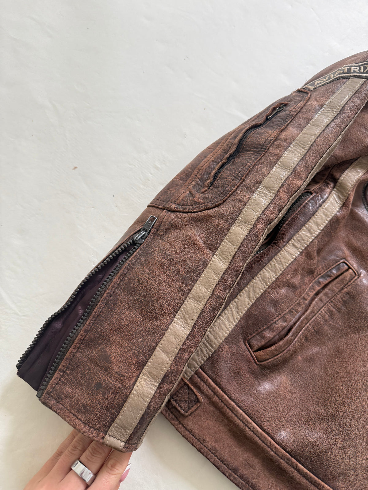 Vintage Leather Racer Biker Jacket (S)