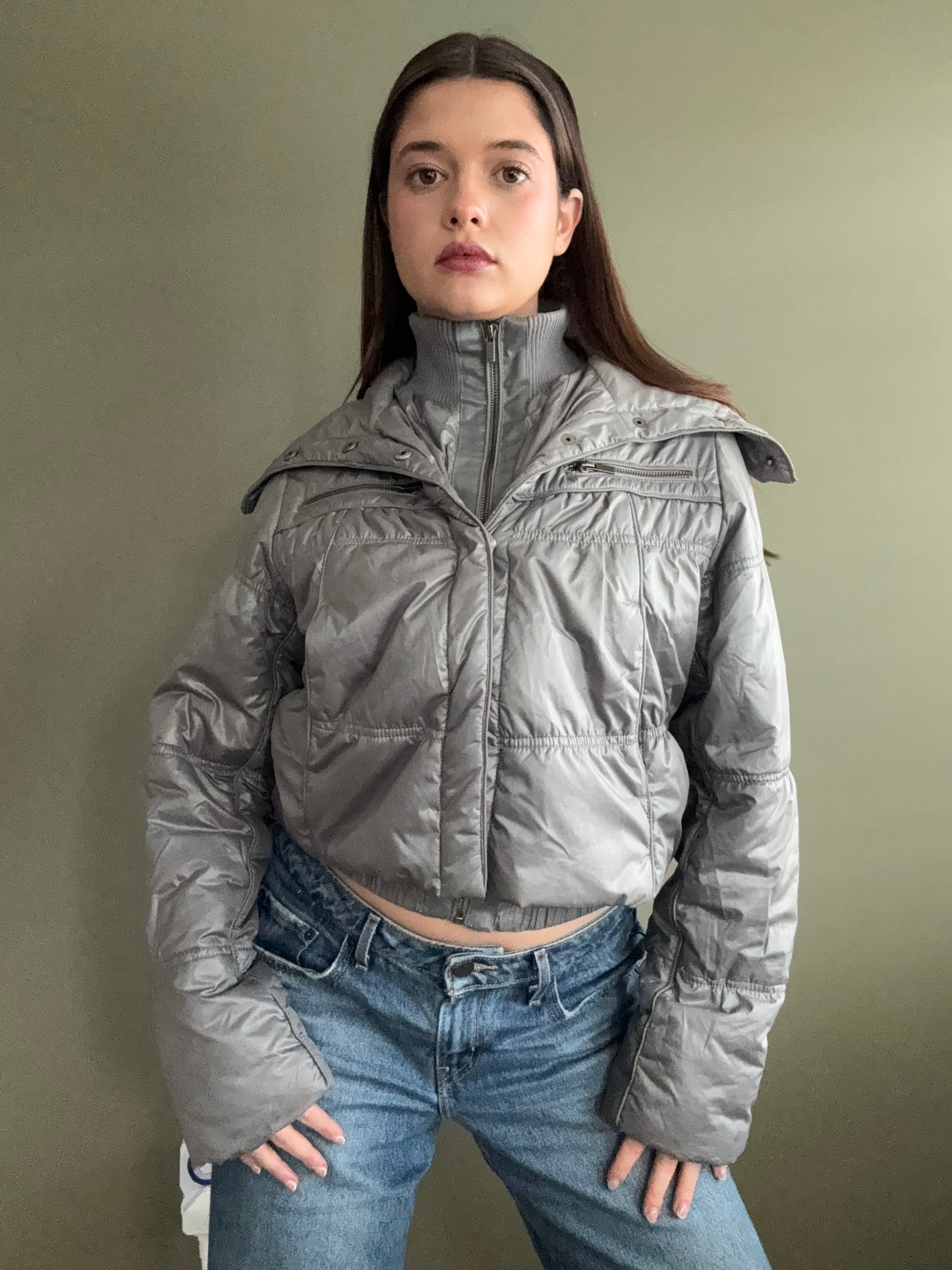 Silver Puffer Jacket (UK10)