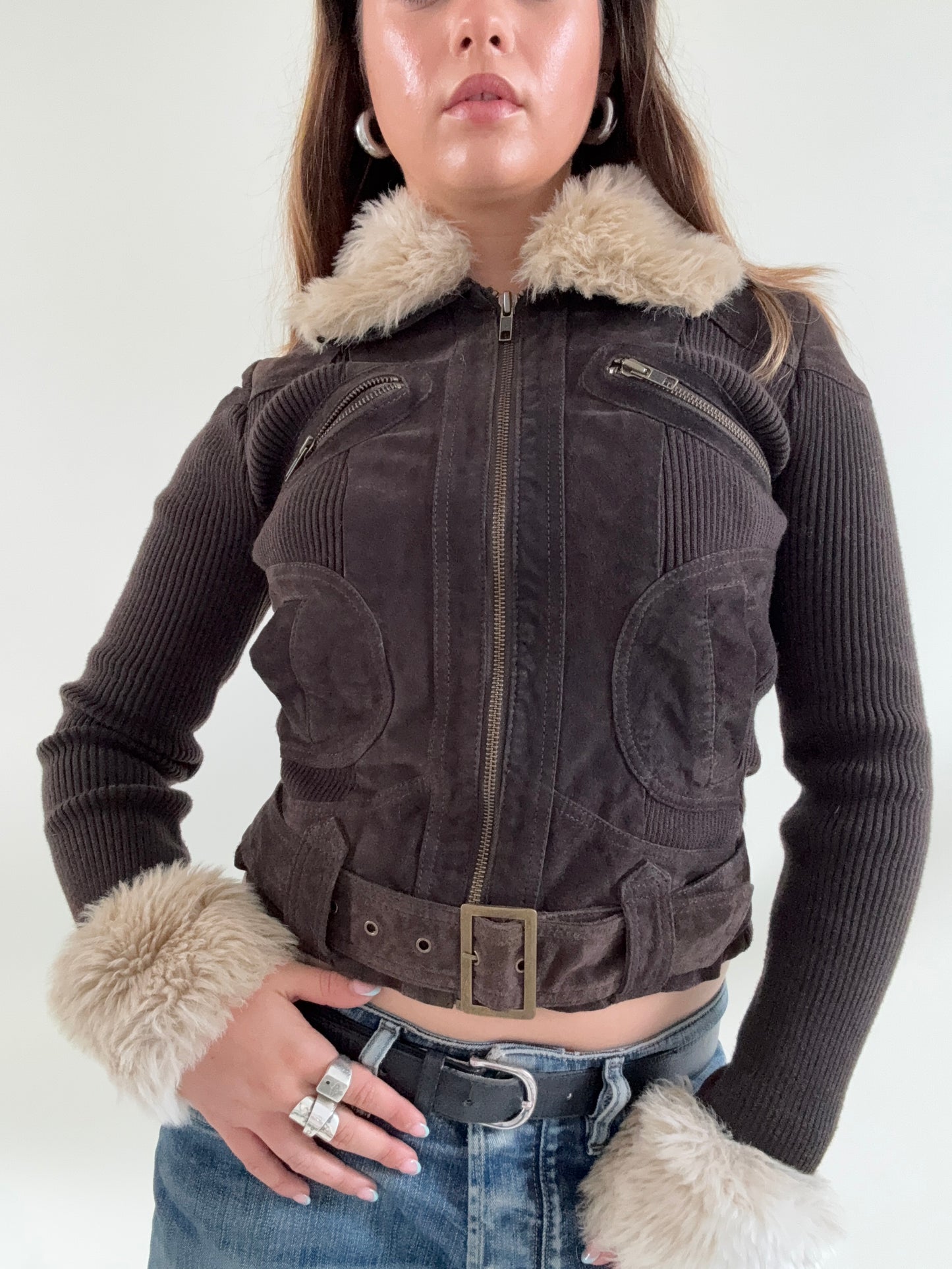 Jane Norman Suede, Faux Fur Buckle Jacket (UK6)