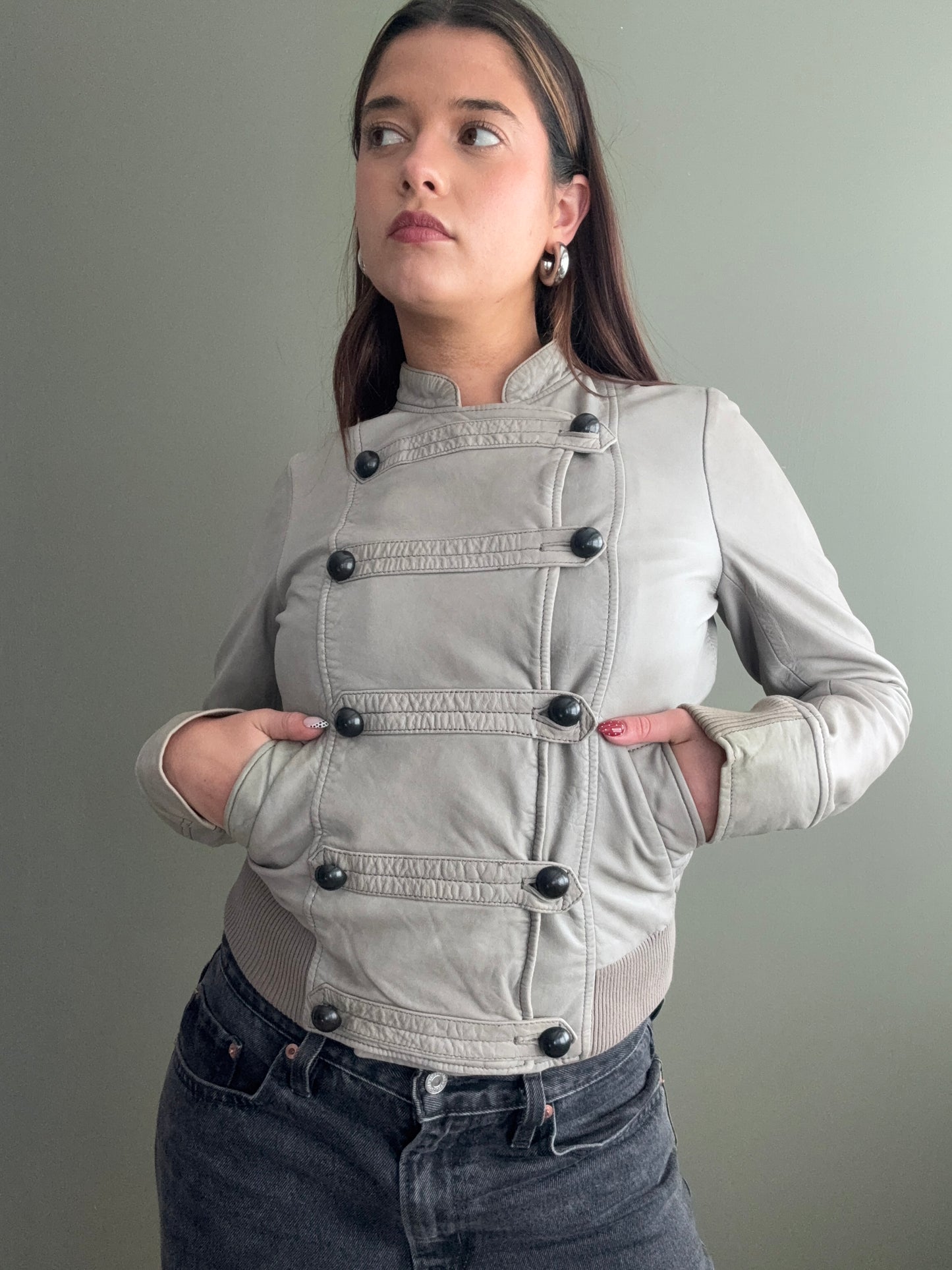 Leather Military Style Jacket (S)
