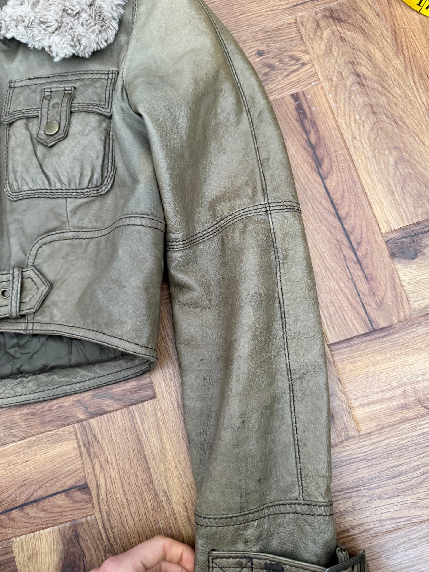 Jane Norman Leather Cropped Jacket (UK10)