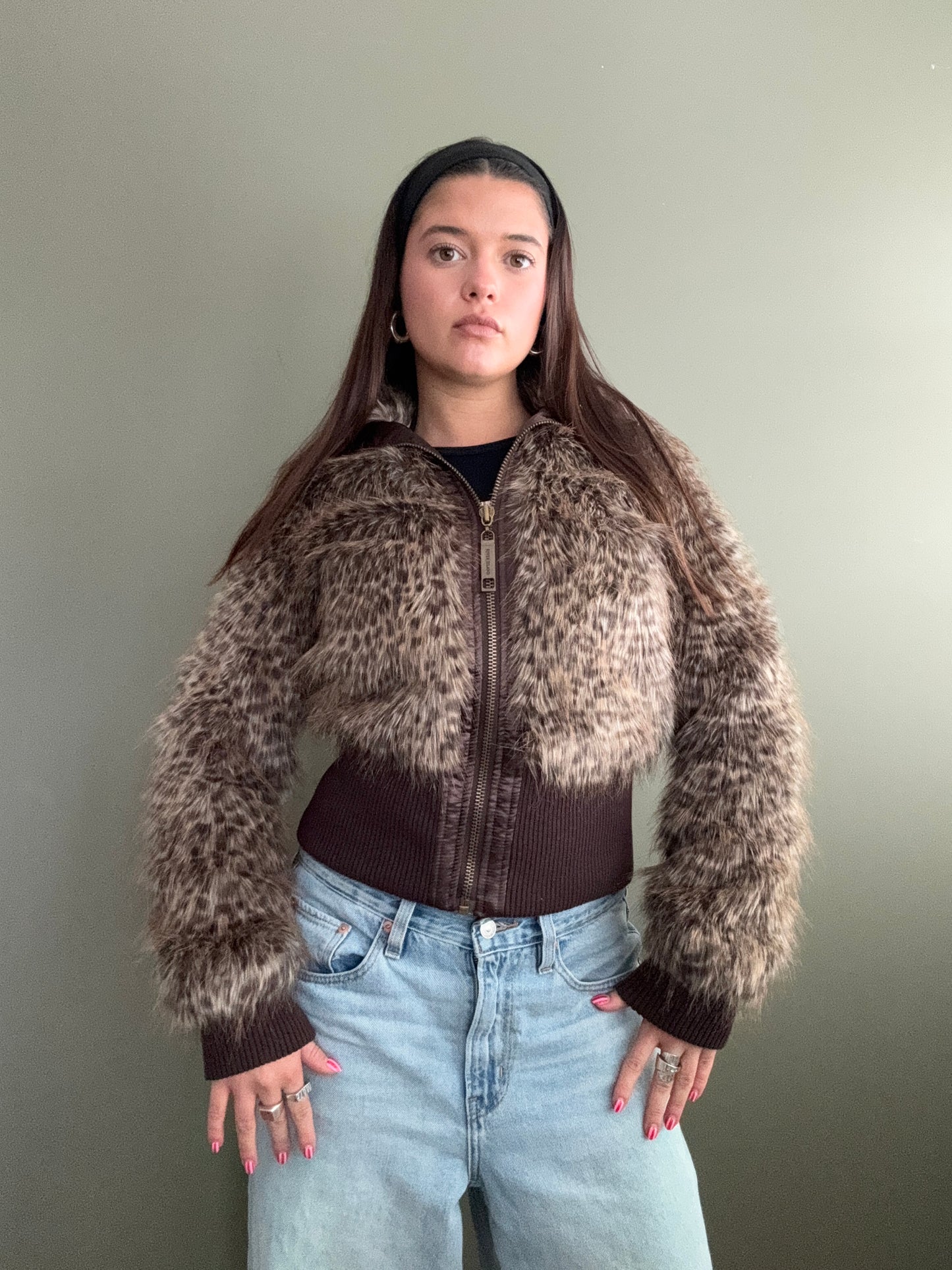 Faux Fur Leopard Bomber Jacket (UK10)