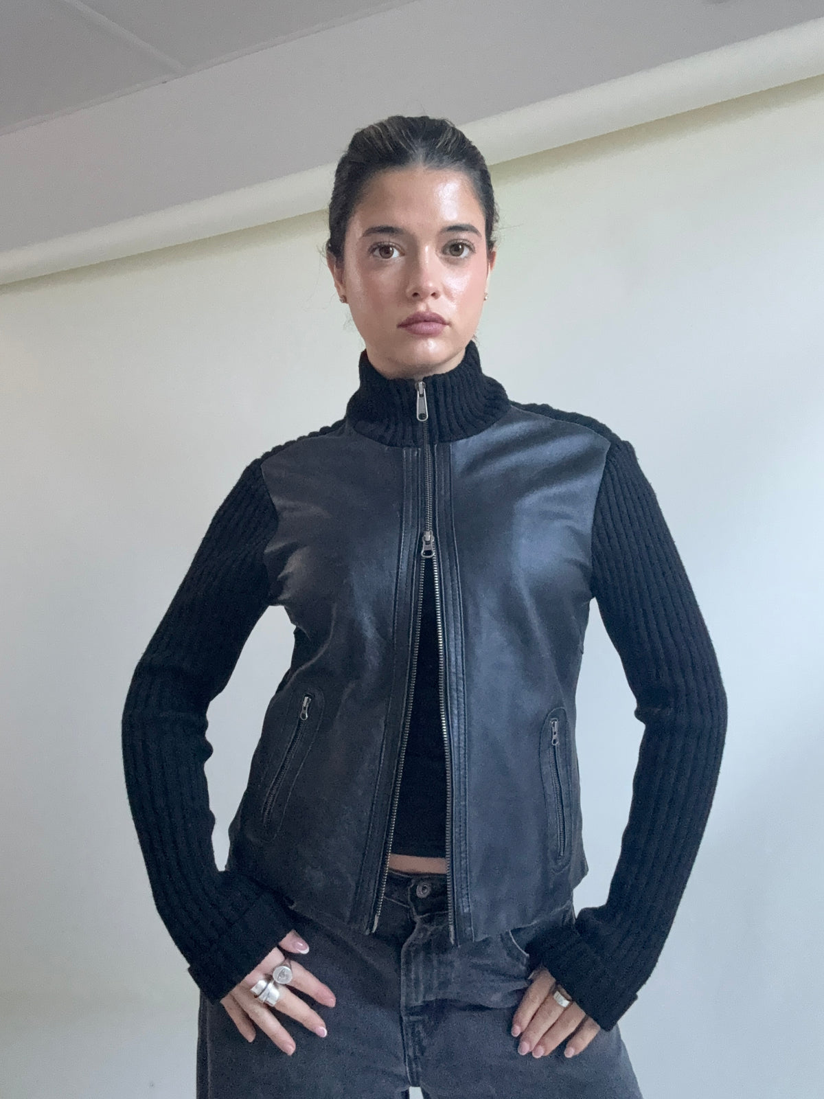 Knitted Leather Jacket (UK14)