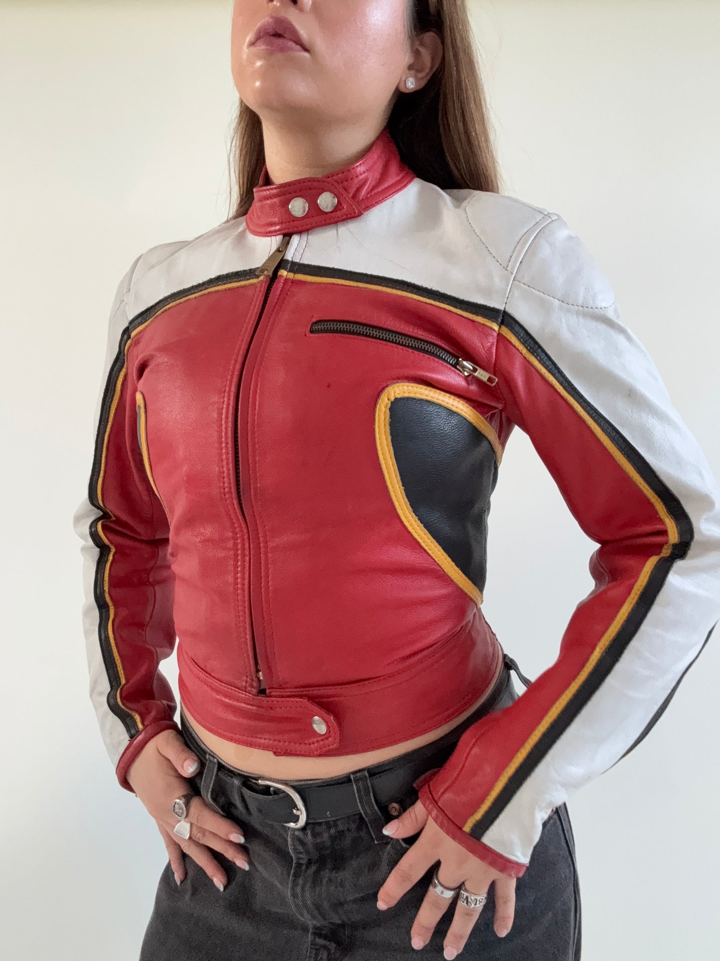 Vintage Leather Biker Jacket (XS)