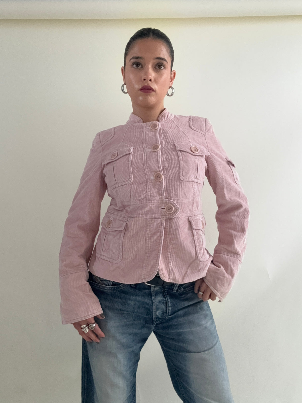 Baby Pink Corduroy Karen Millen Military Jacket (UK12)