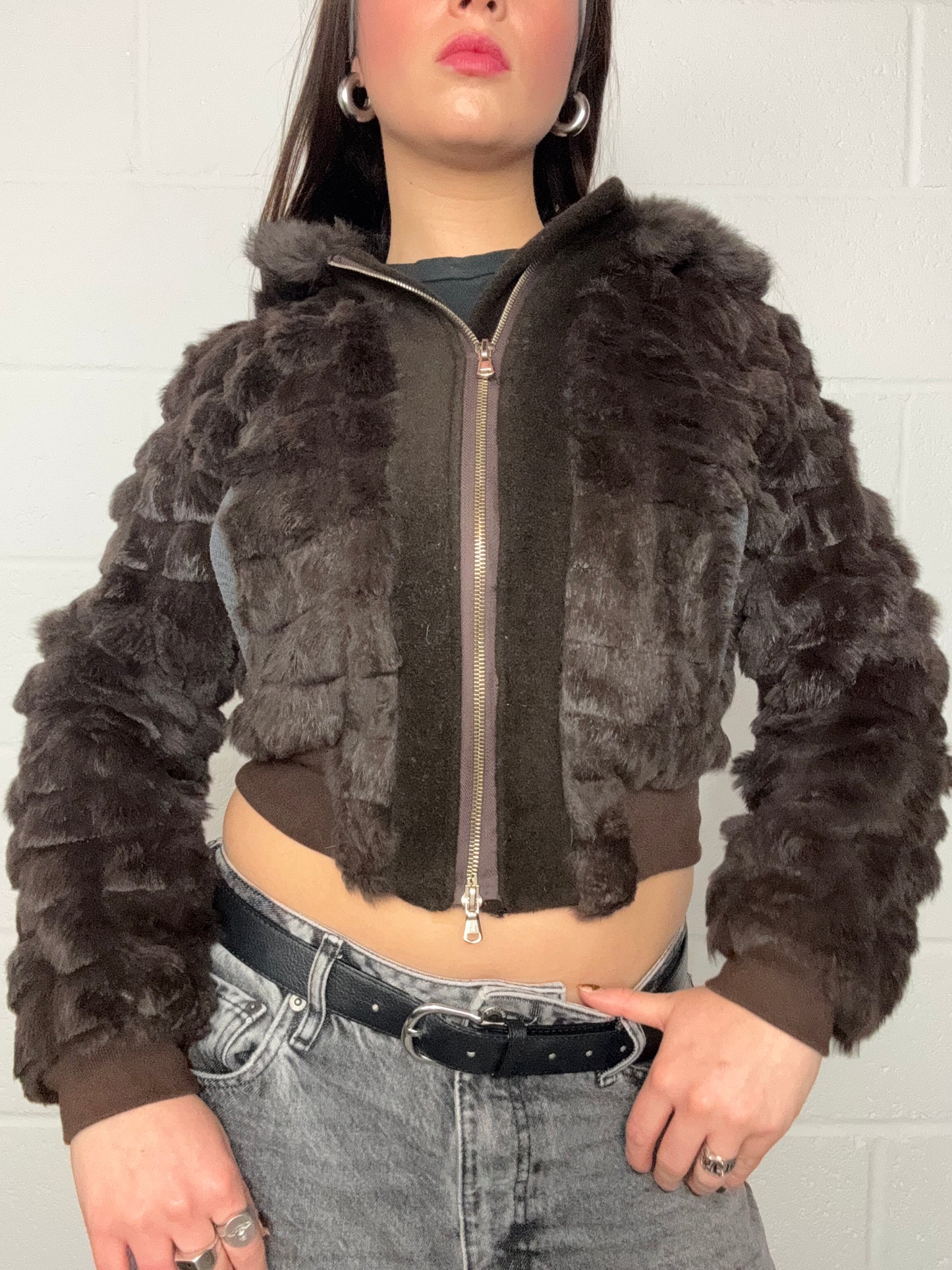 Guess Brown Faux Fur Jacket (XS)