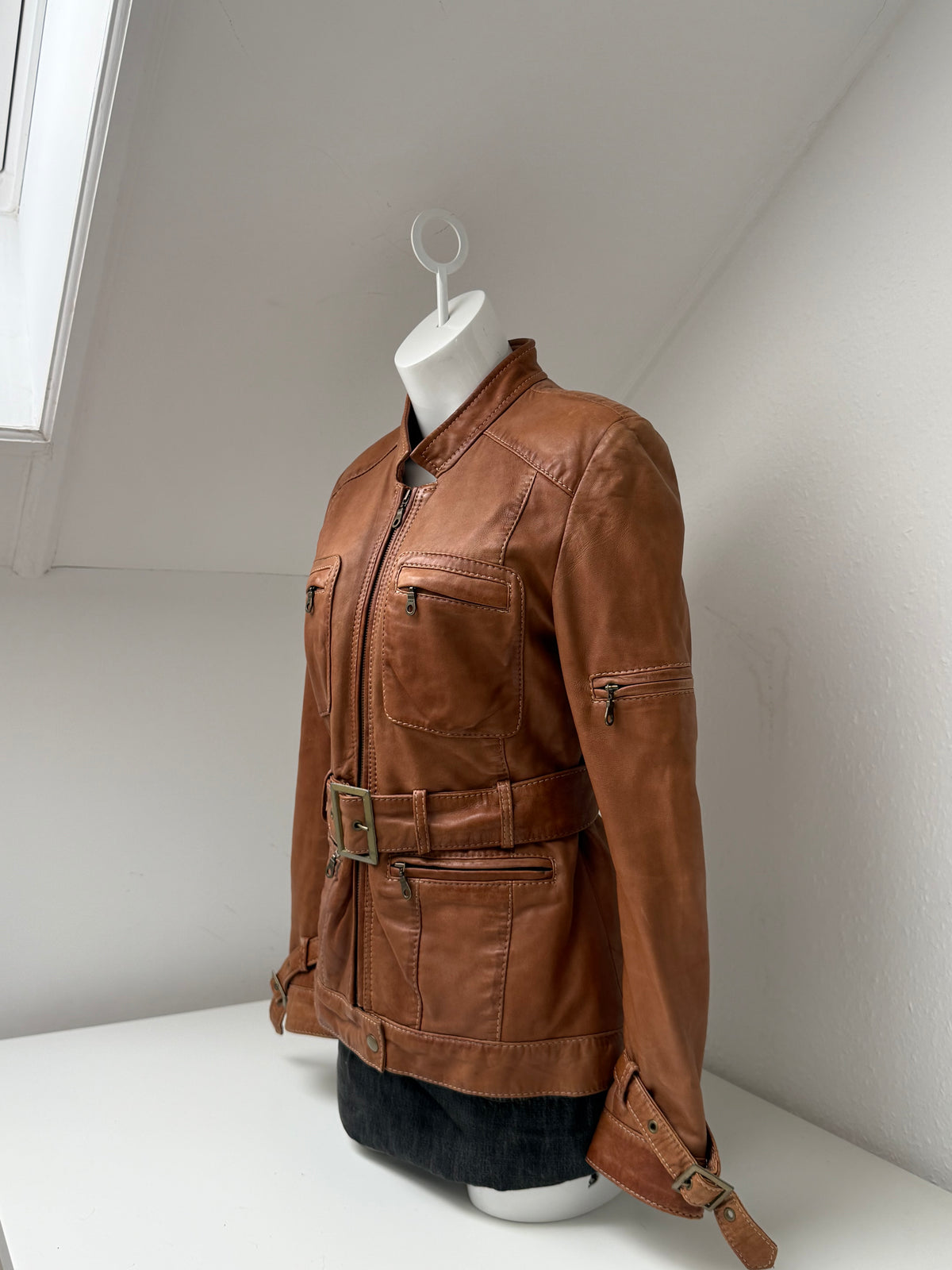 Vintage Leather Buckle Cargo Jacket (UK12)