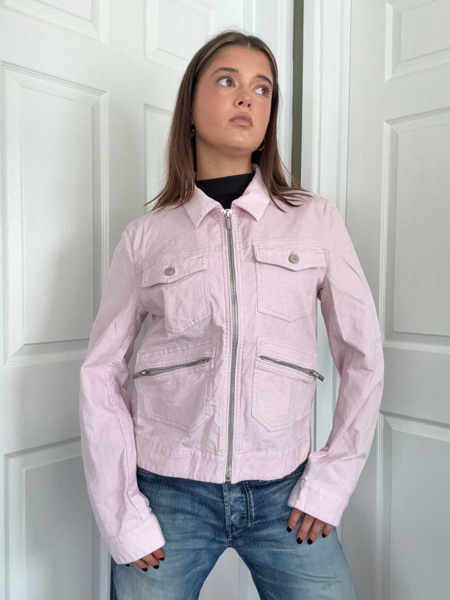 Pink Corduroy Cargo Jacket (M)