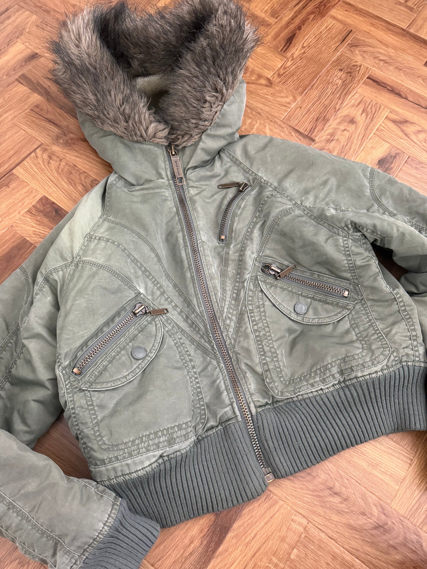 Khaki Y2K Bomber Jacket (UK12)