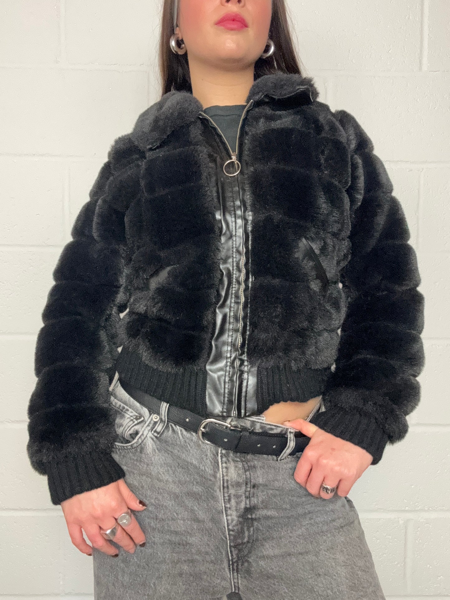 Black Faux Fur Jacket (XS)