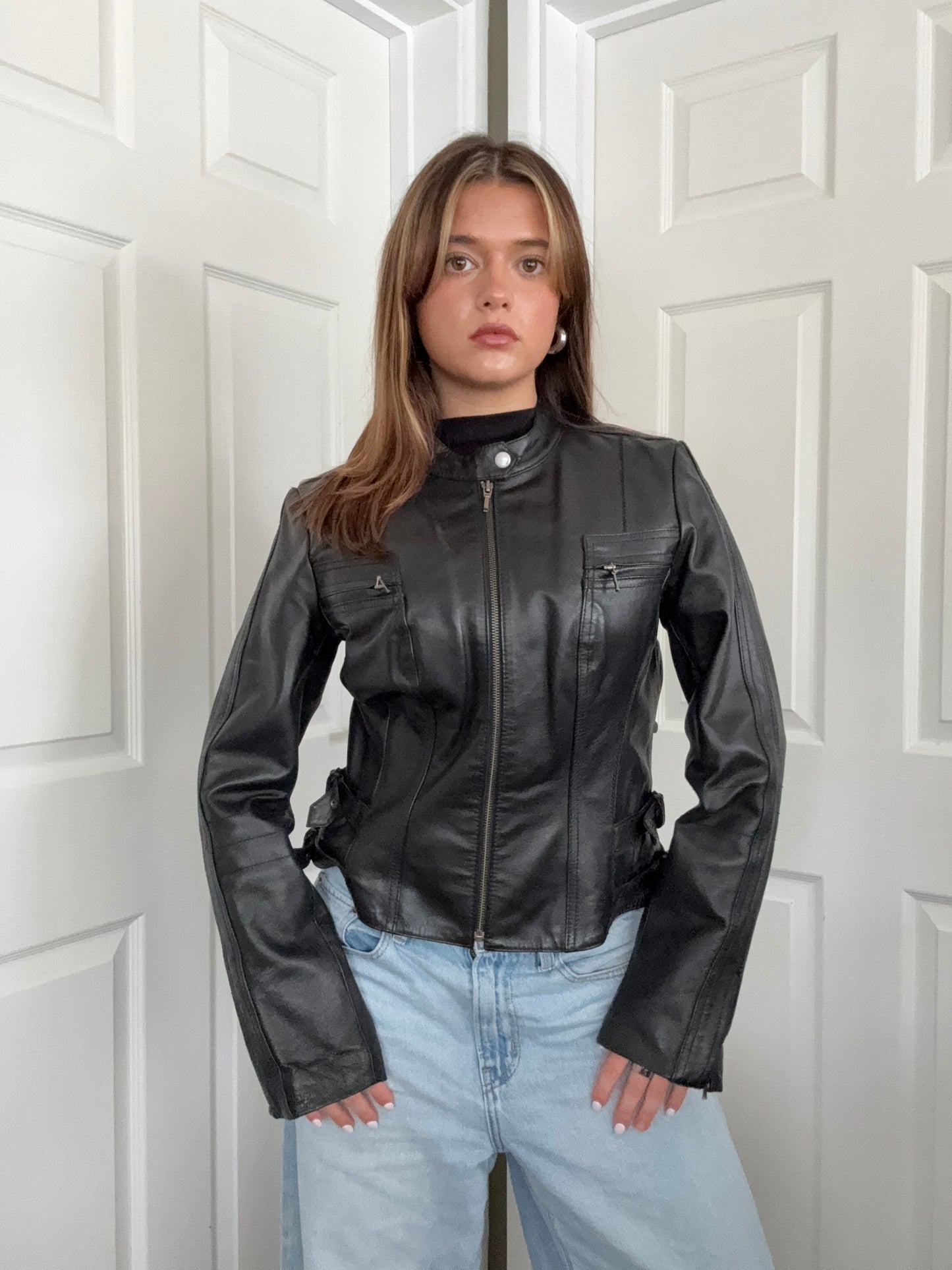 Fitted Leather Buckle Jacket (UK12)