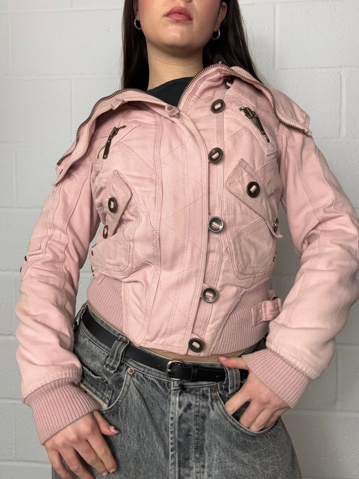 Y2K Pink Bomber Utility Style Jacket (UK8)