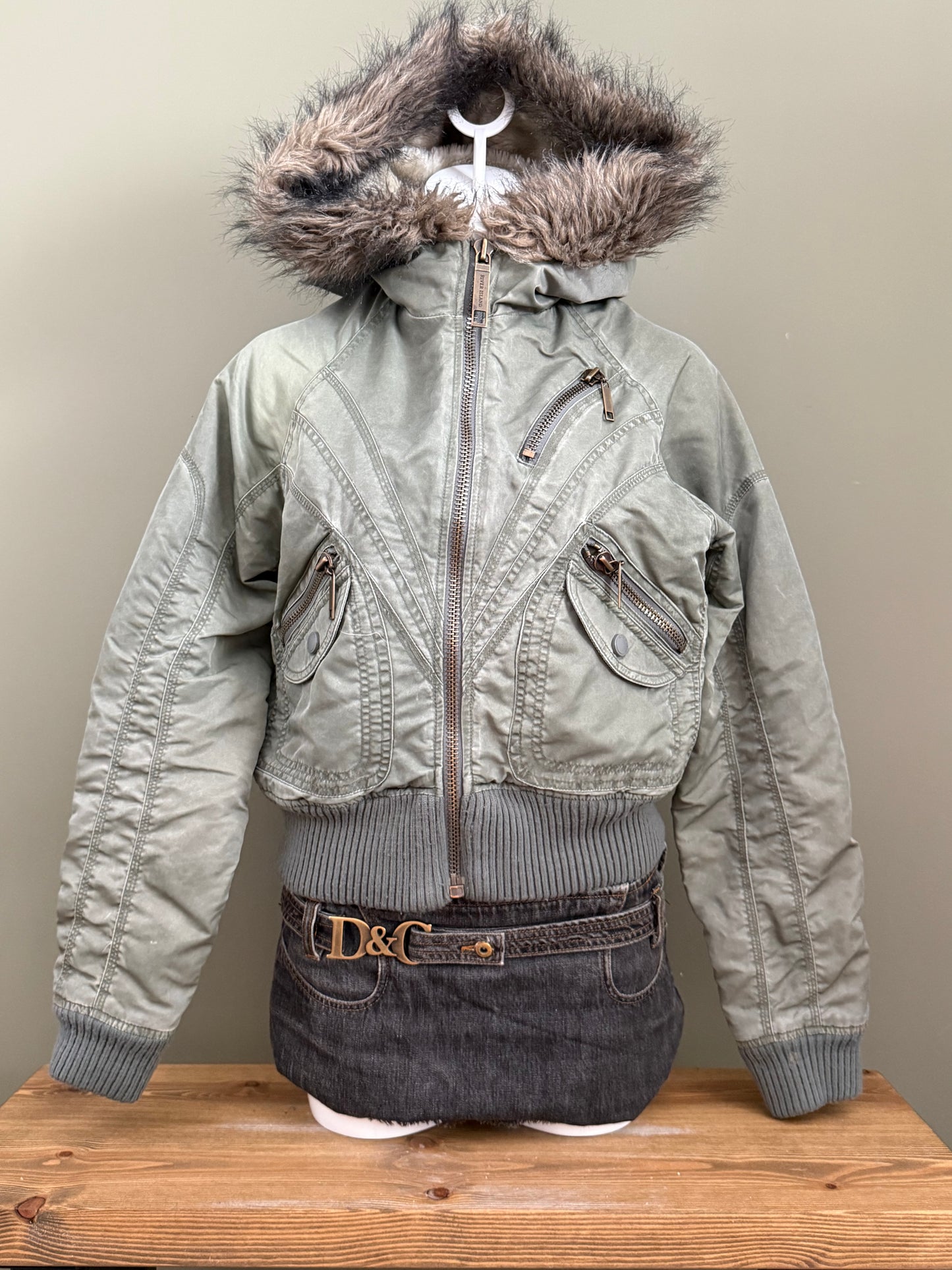 Khaki Y2K Bomber Jacket (UK12)