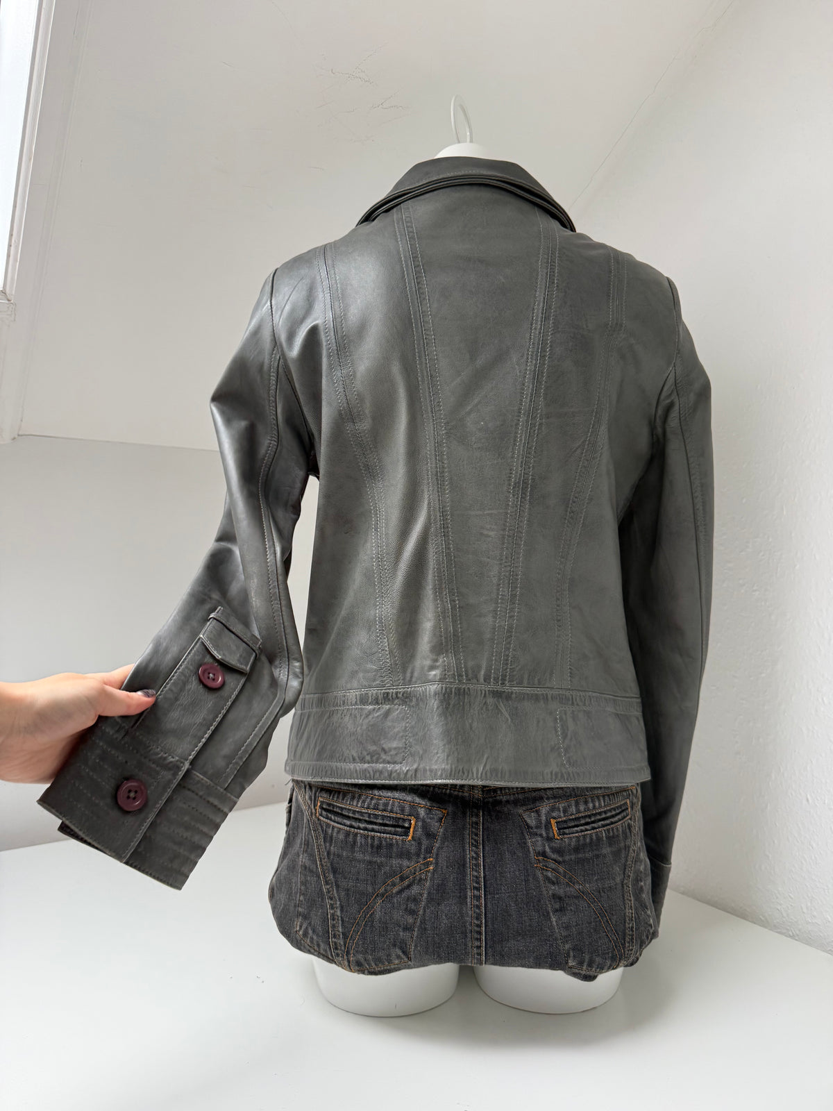 Vintage Leather Funnel Neck Jacket (XL)