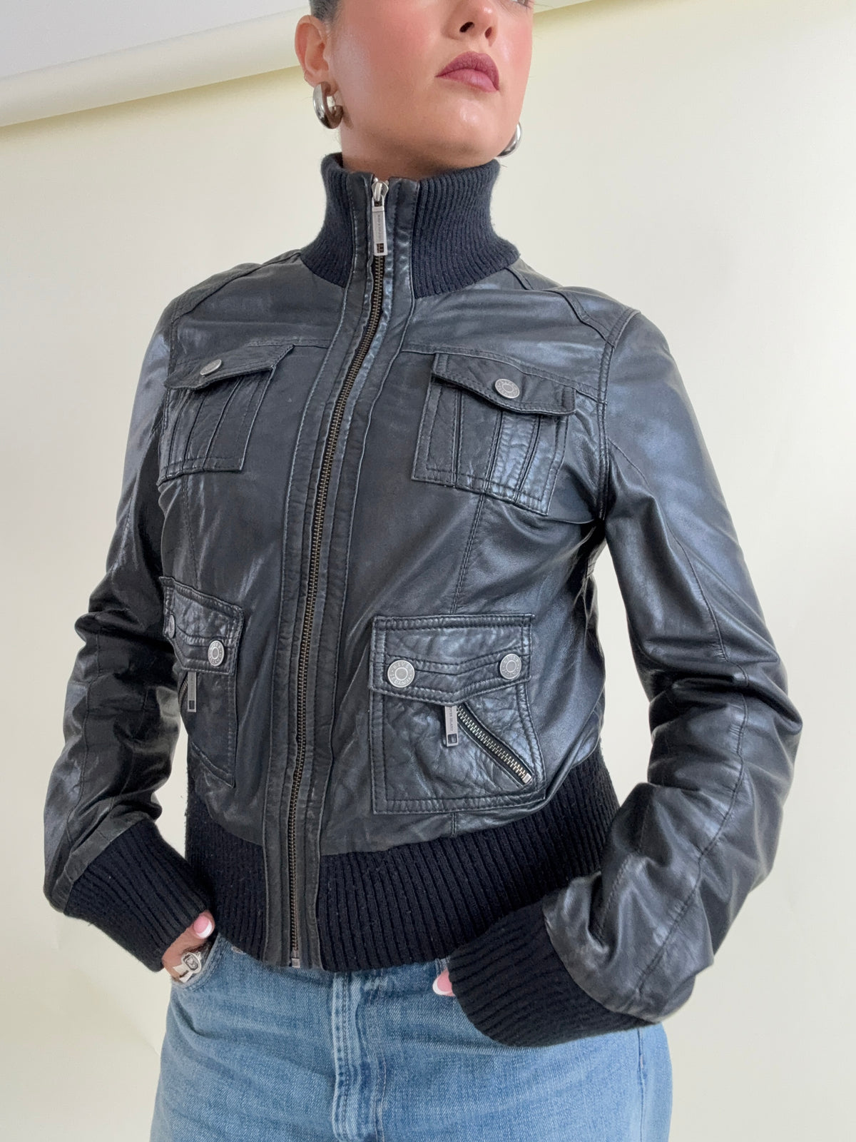 Vintage Leather Cargo Jacket (UK12)